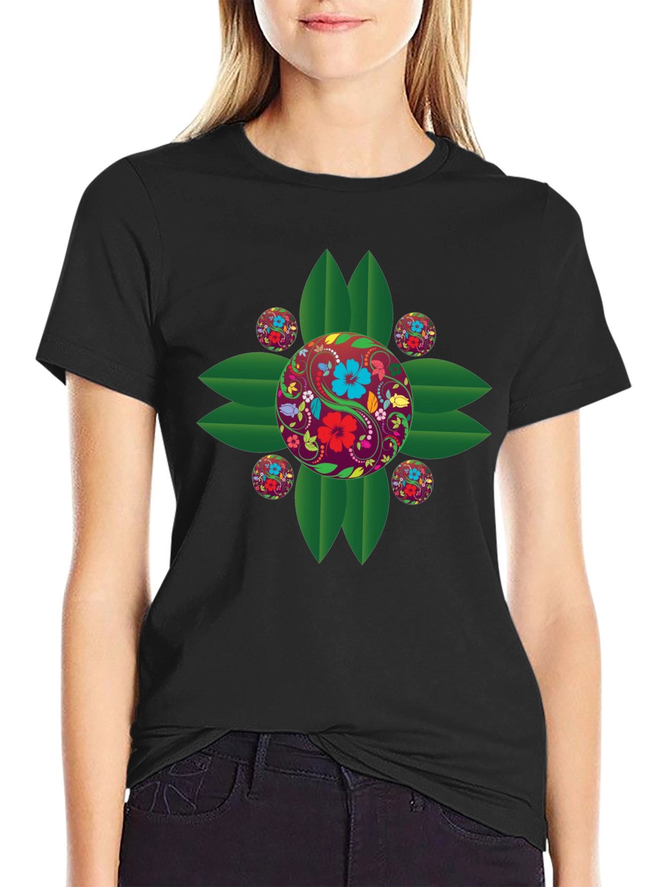 Floral Yin Yang Graphic T-Shirt