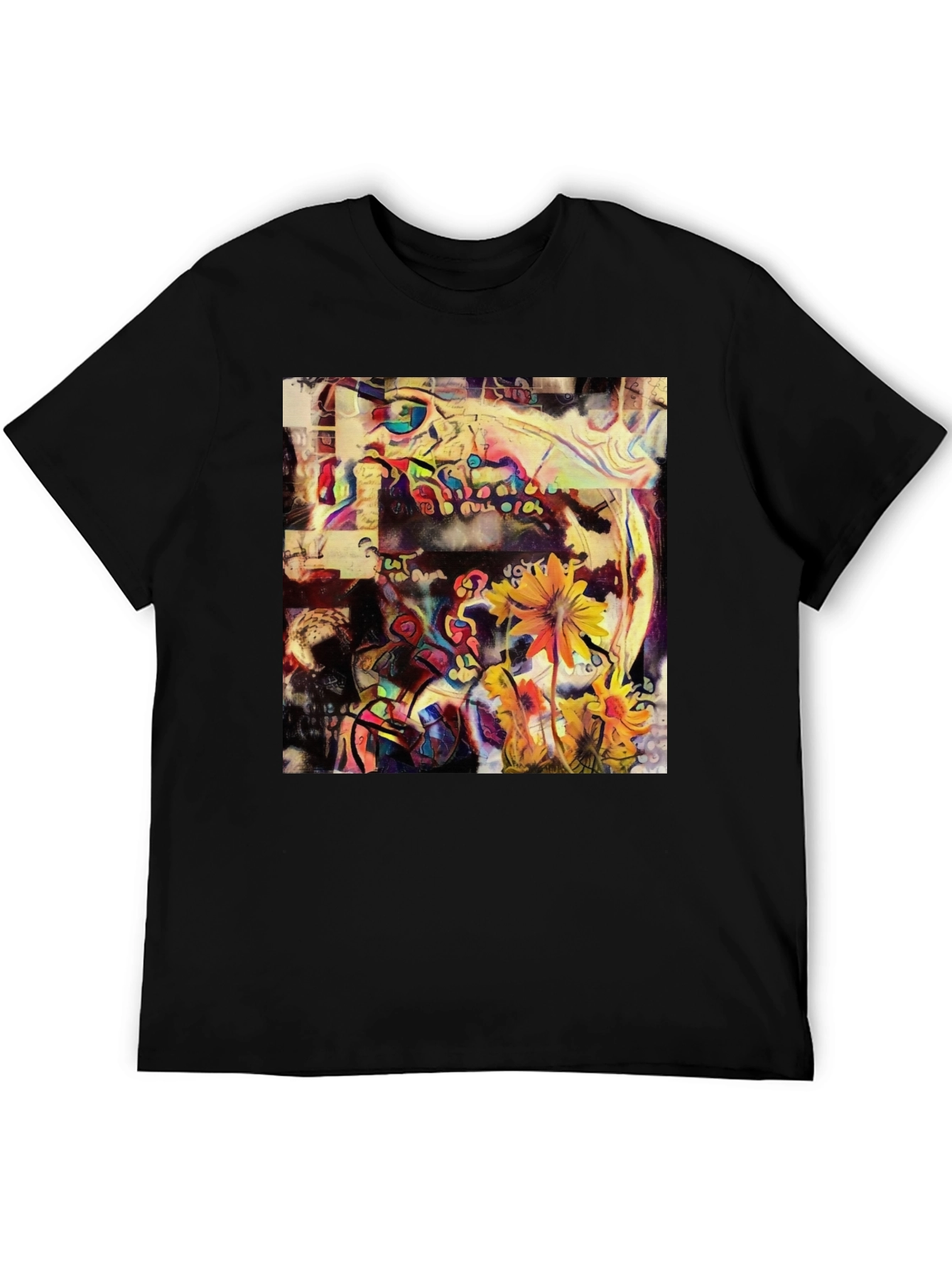 Abstract Floral Art Print Black T-Shirt