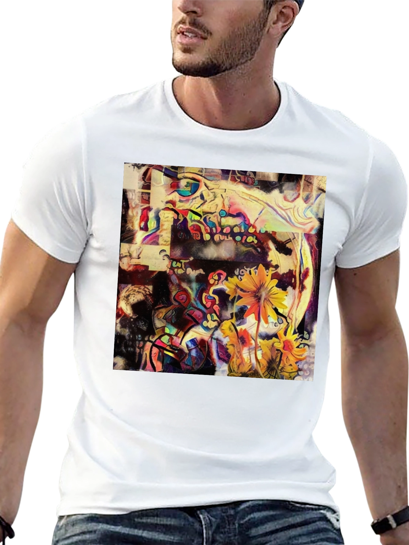 Abstract Floral Art Print Black T-Shirt