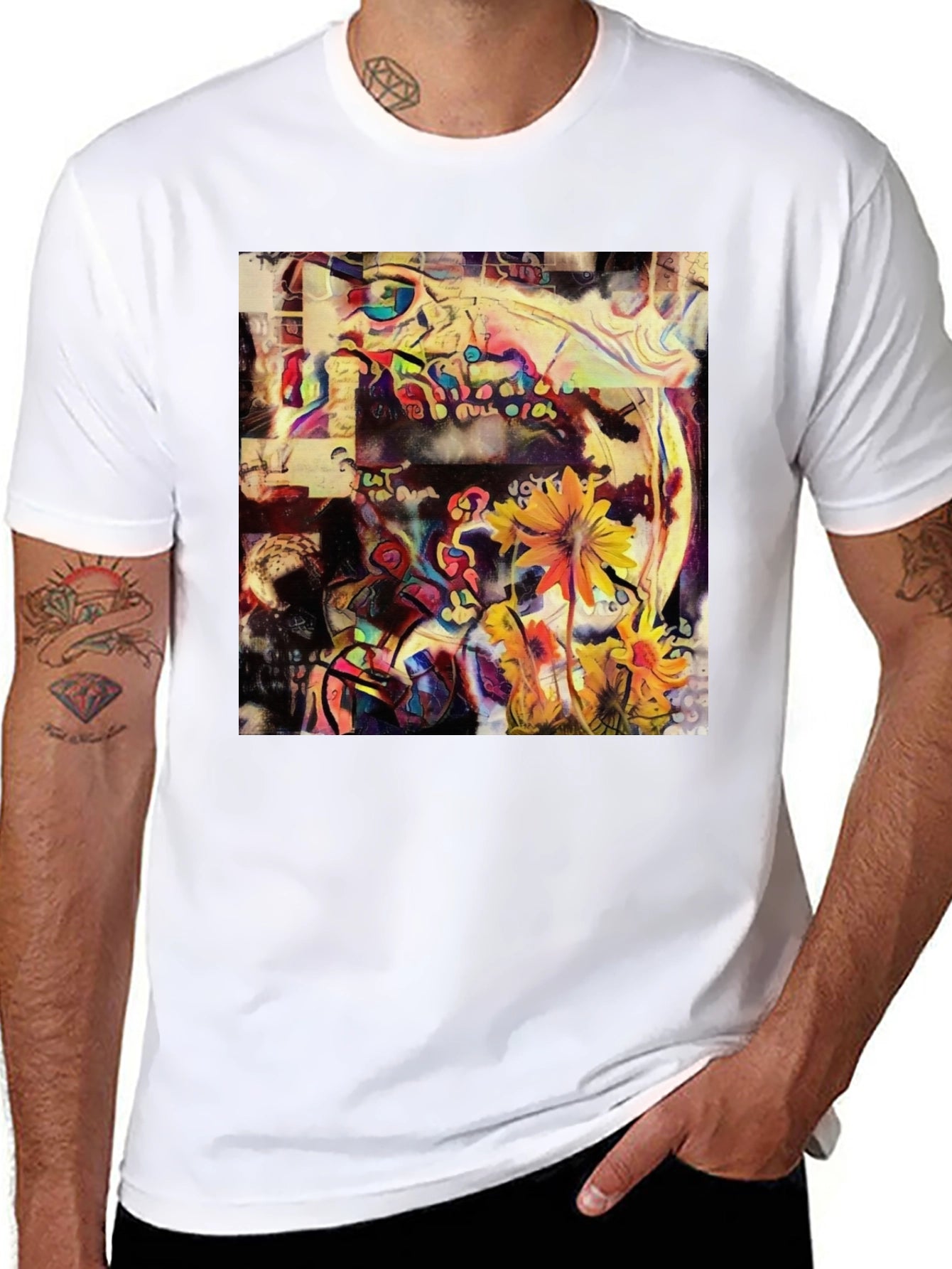Abstract Floral Art Print Black T-Shirt
