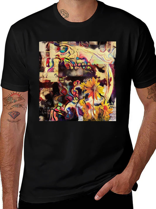 Abstract Floral Art Print Black T-Shirt