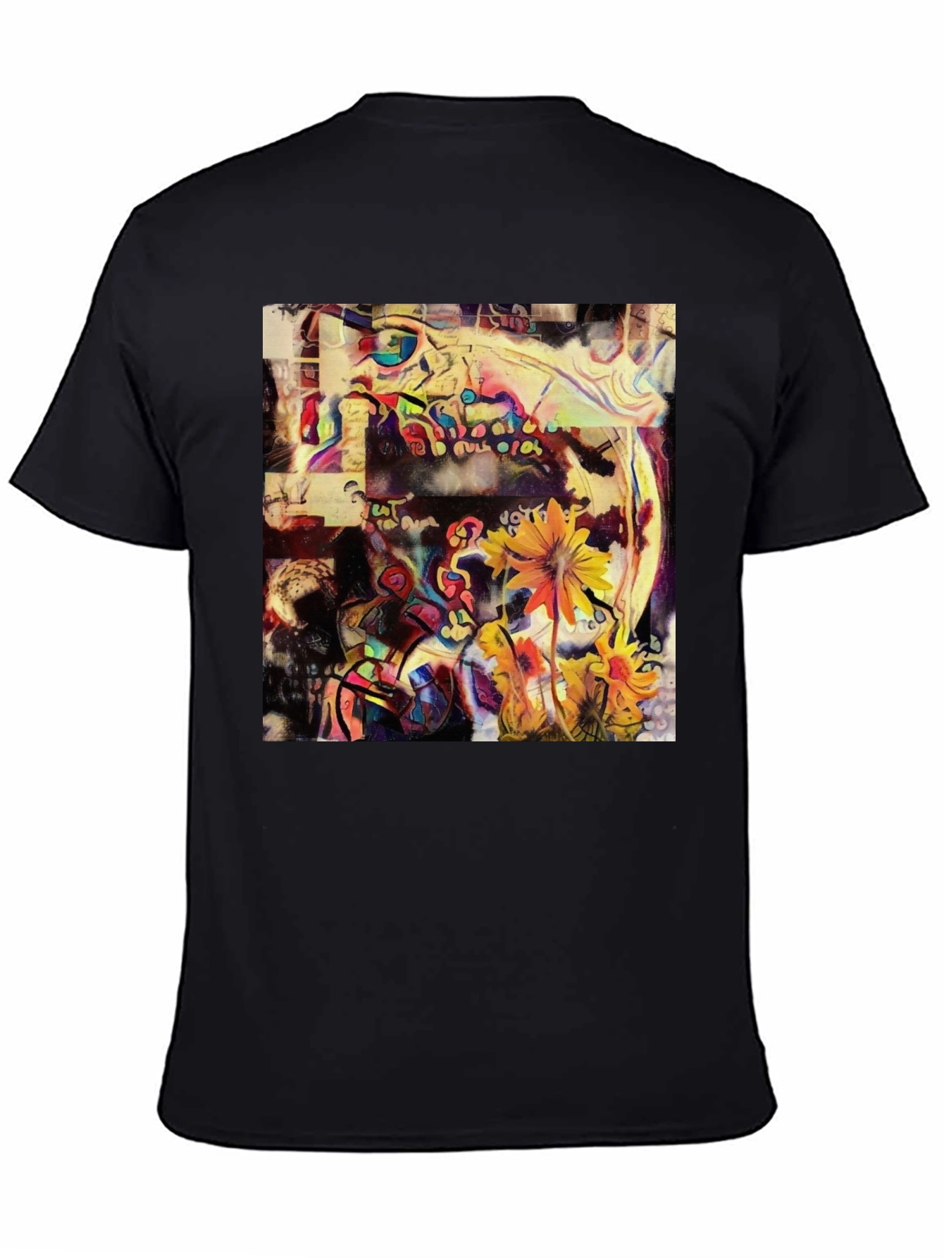 Abstract Floral Art Print Black T-Shirt