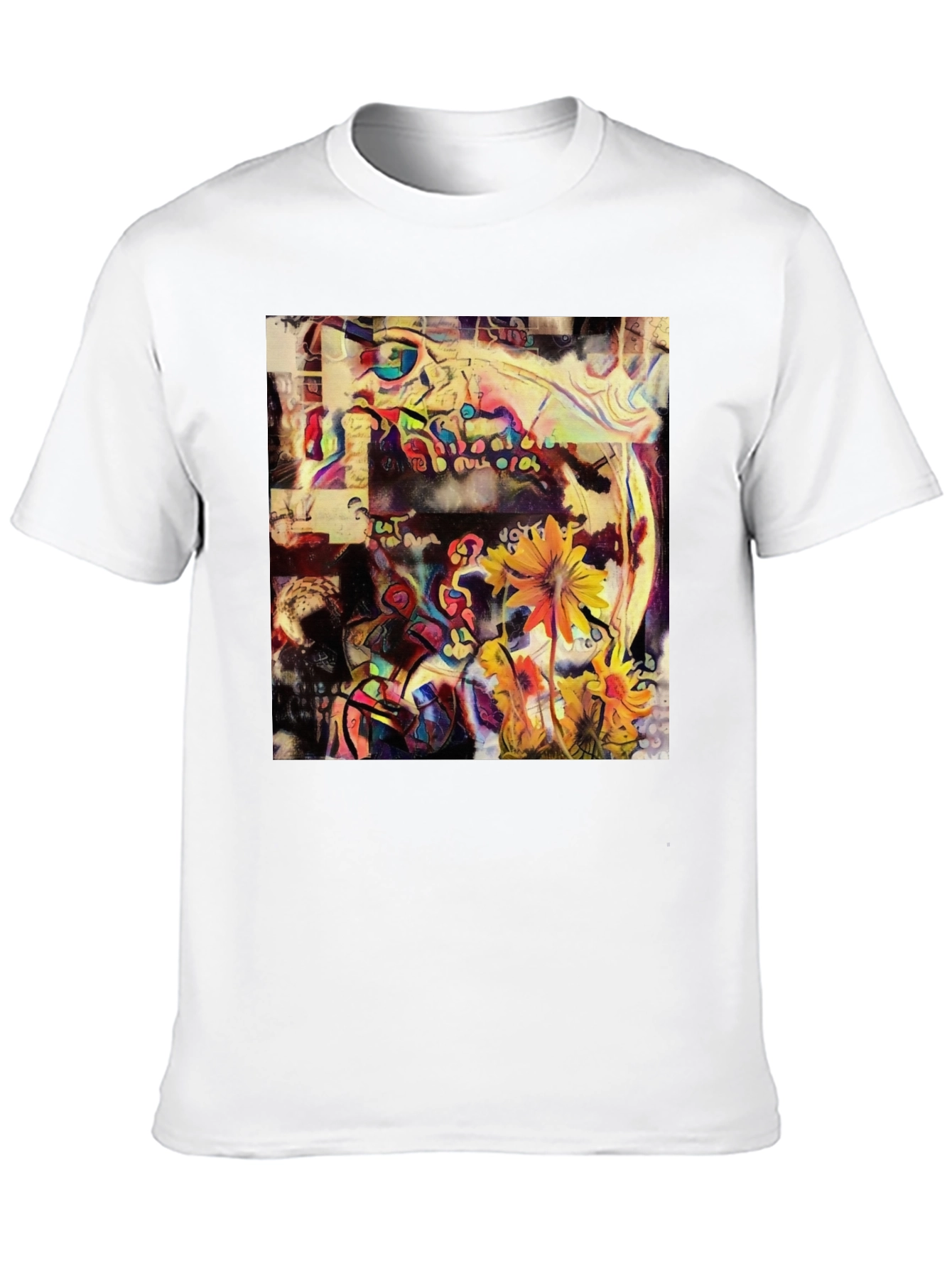 Abstract Floral Art Print Black T-Shirt