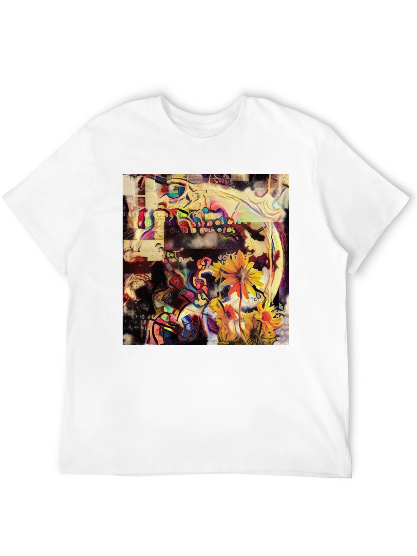 Abstract Floral Art Print Black T-Shirt