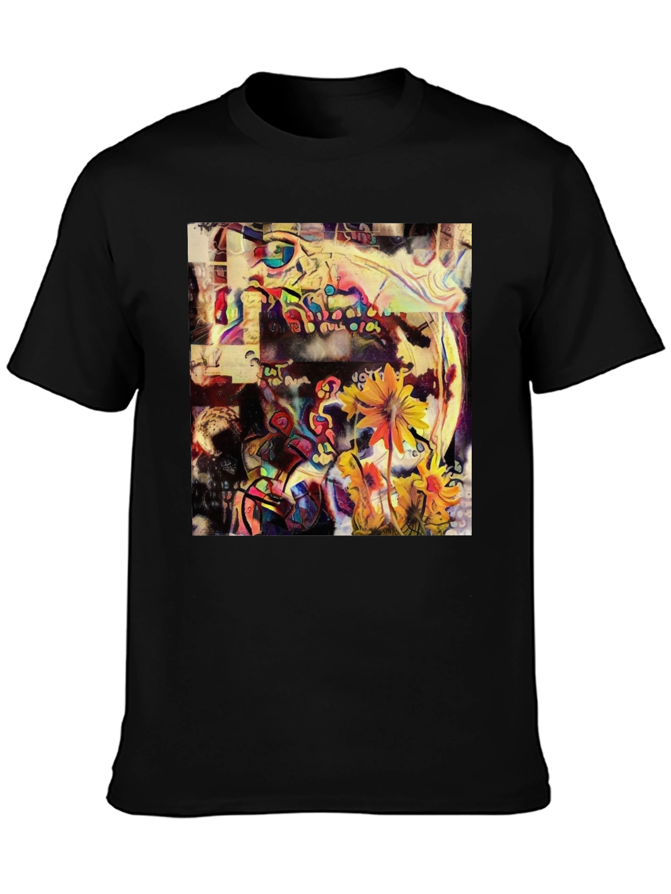 Abstract Floral Art Print Black T-Shirt