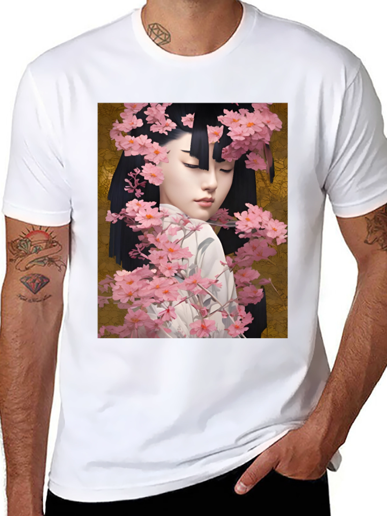 Geisha Cherry Blossom Graphic Tee