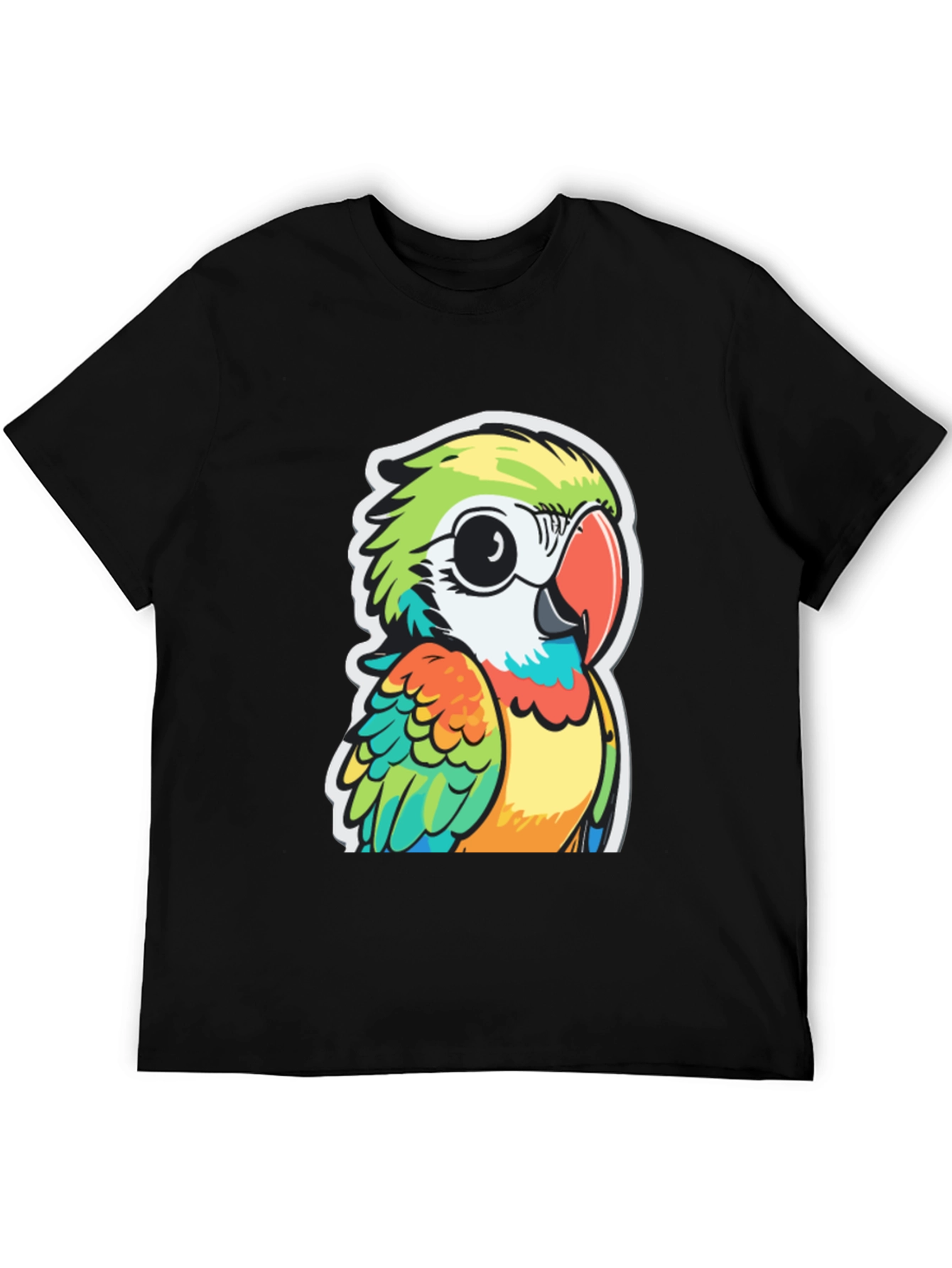 Cartoon Parrot Graphic Black T-Shirt
