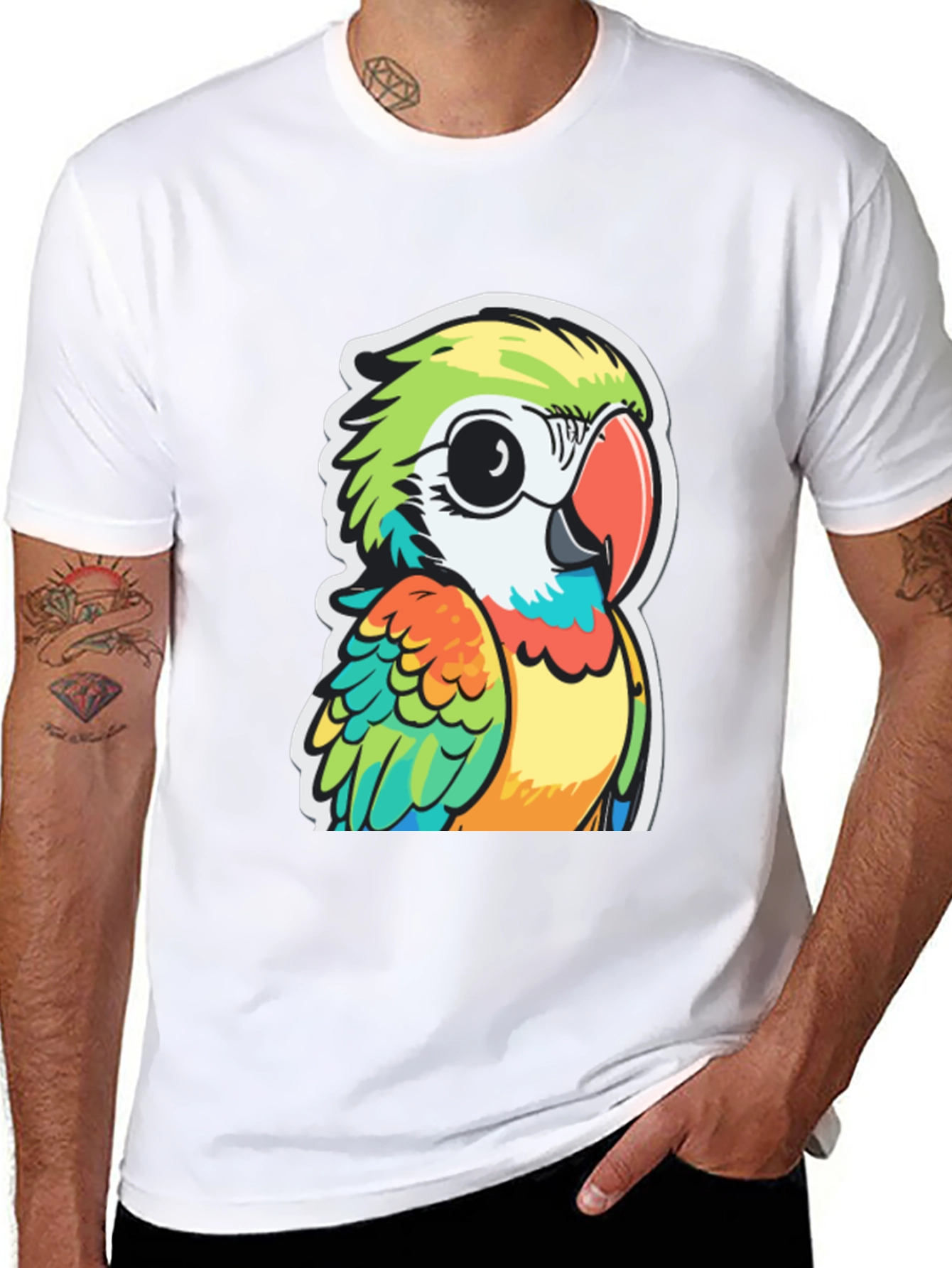 Cartoon Parrot Graphic Black T-Shirt