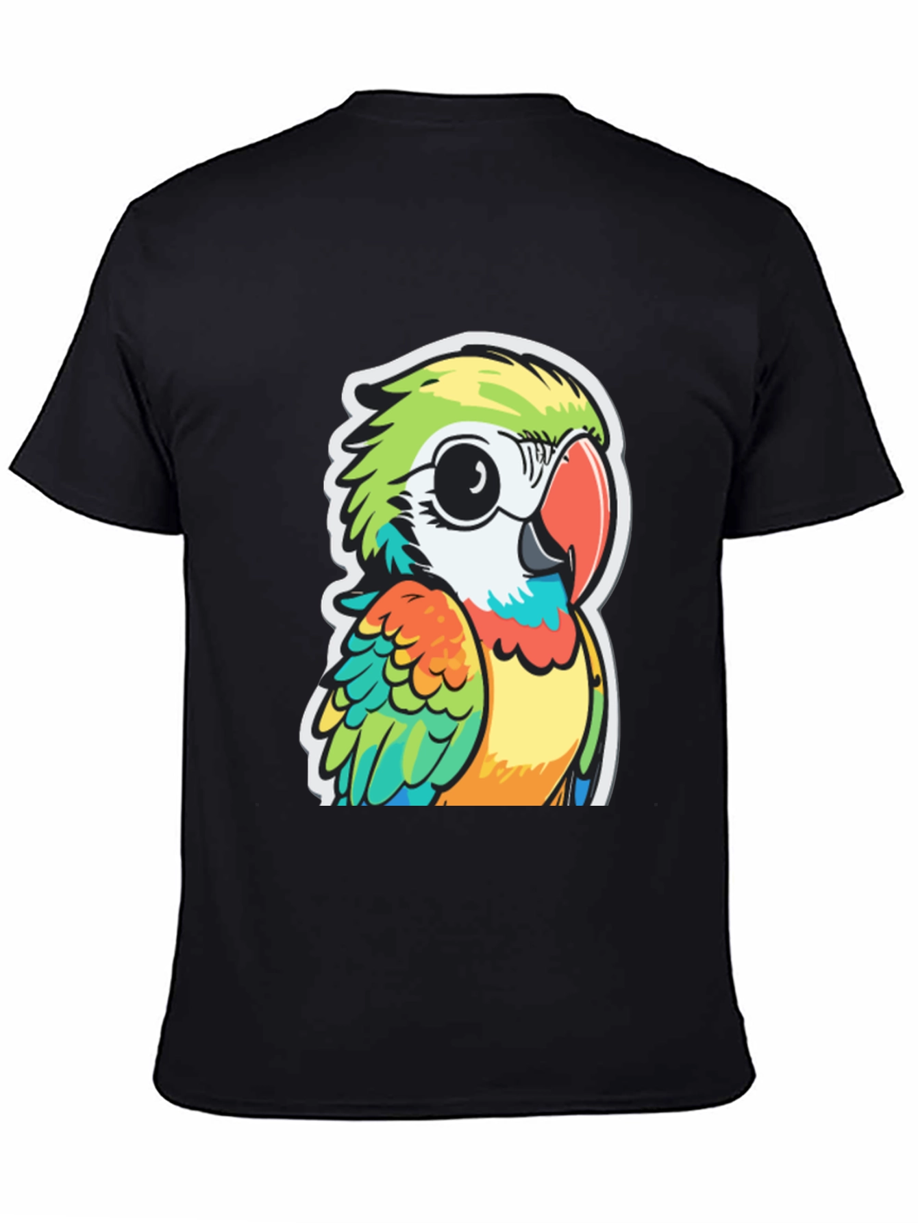 Cartoon Parrot Graphic Black T-Shirt