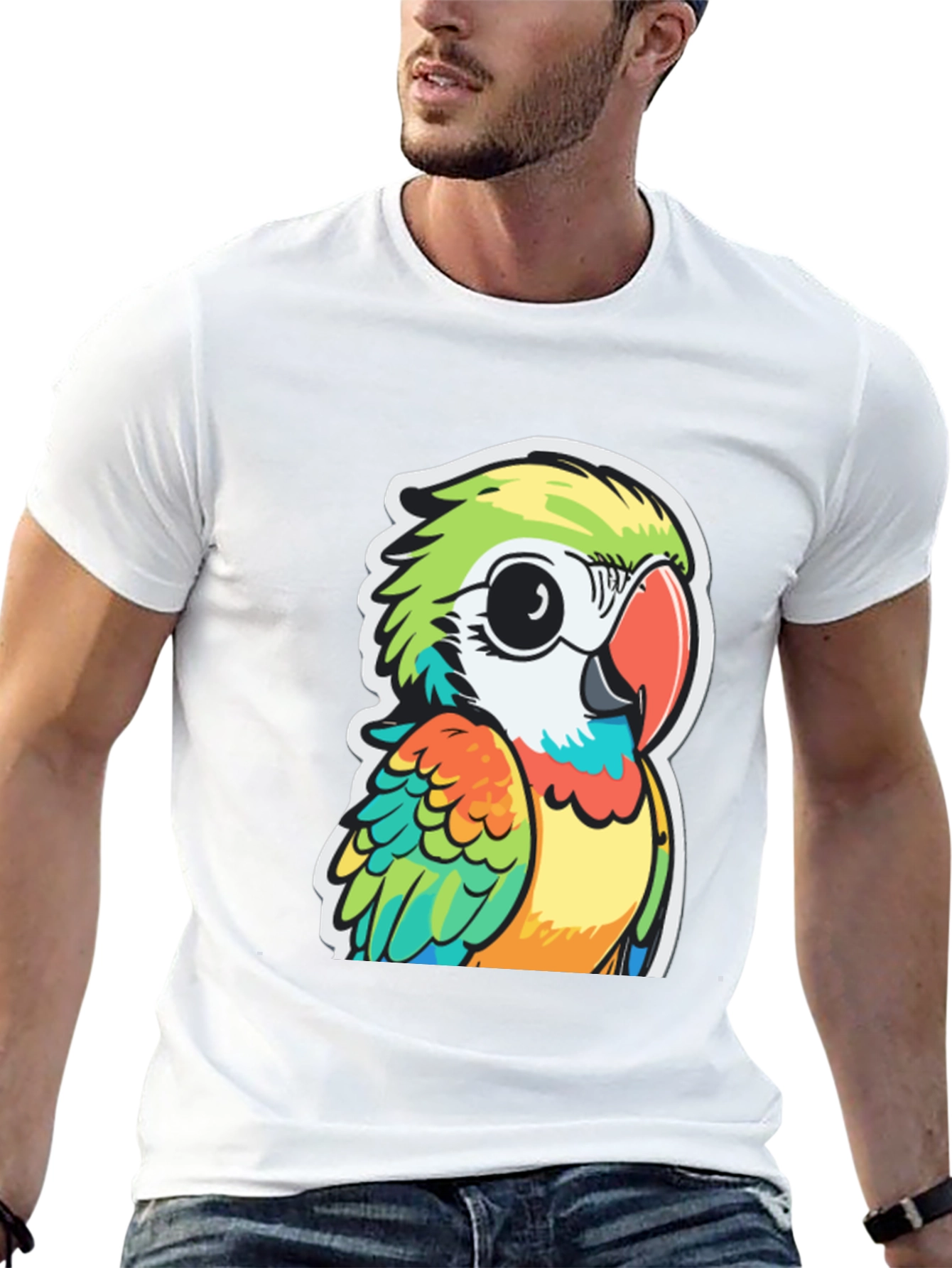 Cartoon Parrot Graphic Black T-Shirt