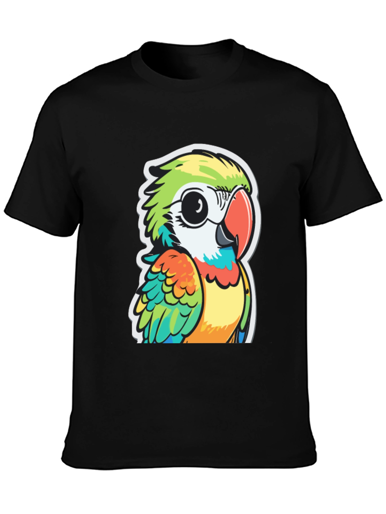 Cartoon Parrot Graphic Black T-Shirt