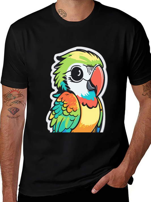 Cartoon Parrot Graphic Black T-Shirt