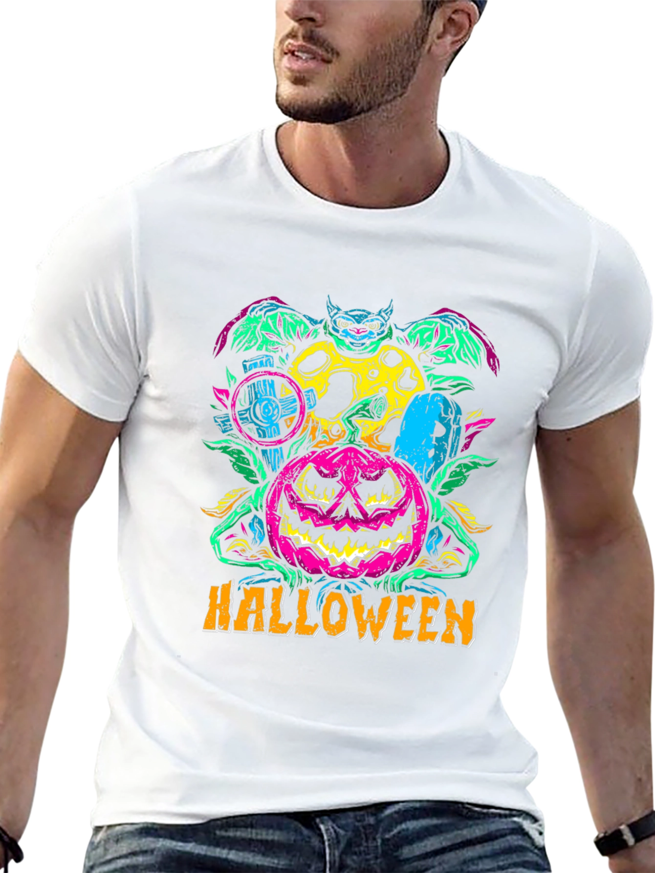 Halloween Graphic Print T-Shirt - Spooky Season Style