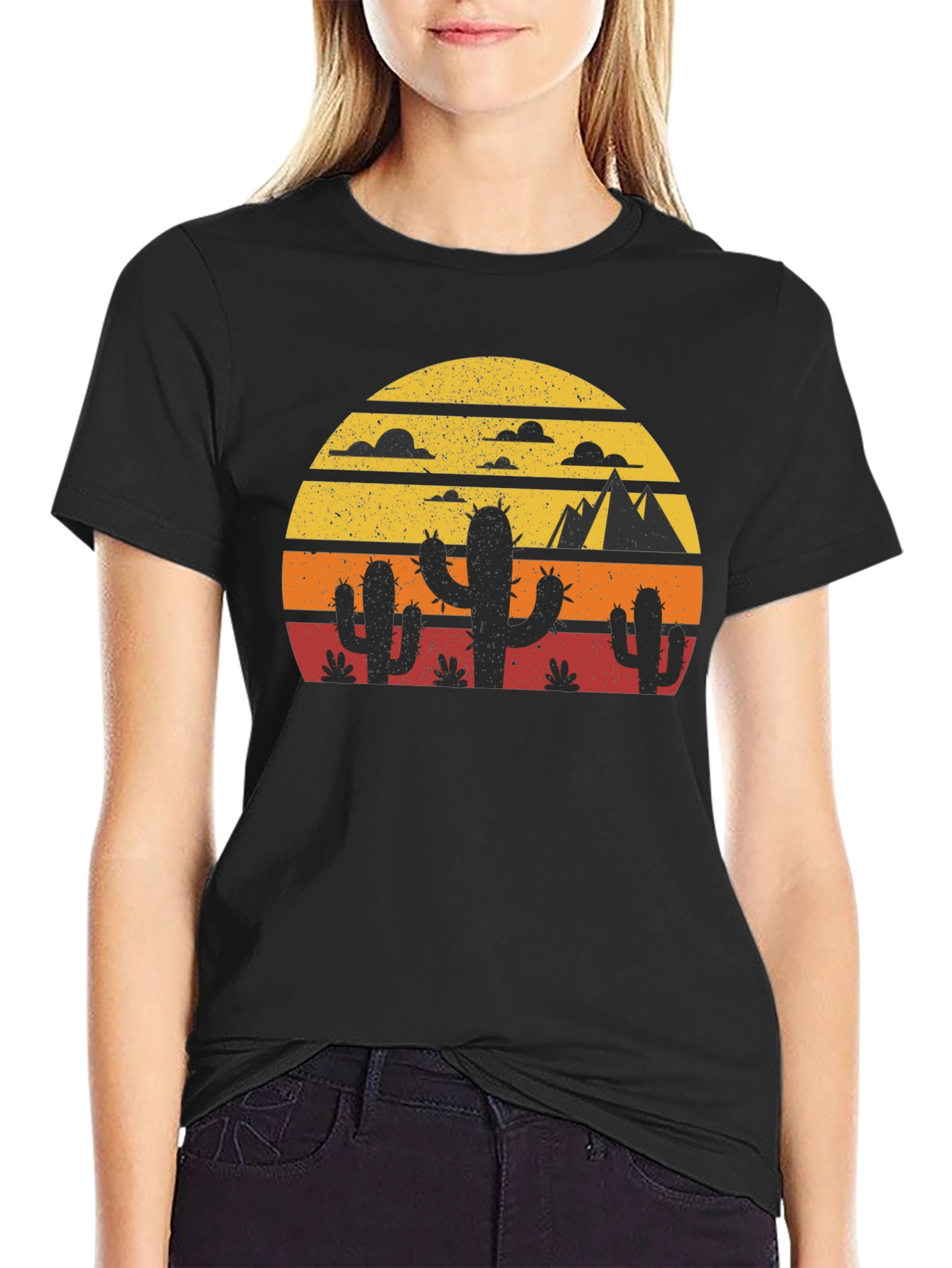 Retro Desert Sunset Cactus T-Shirt
