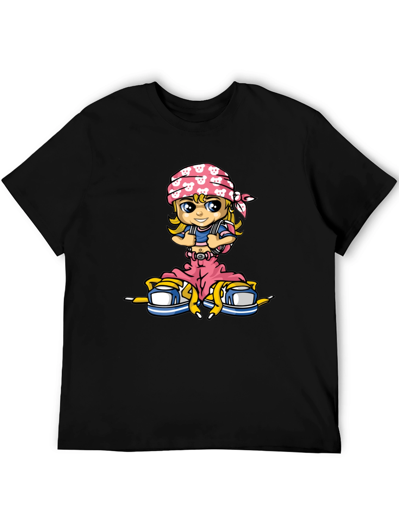 Cartoon Girl T-Shirt - Black Cotton Tee