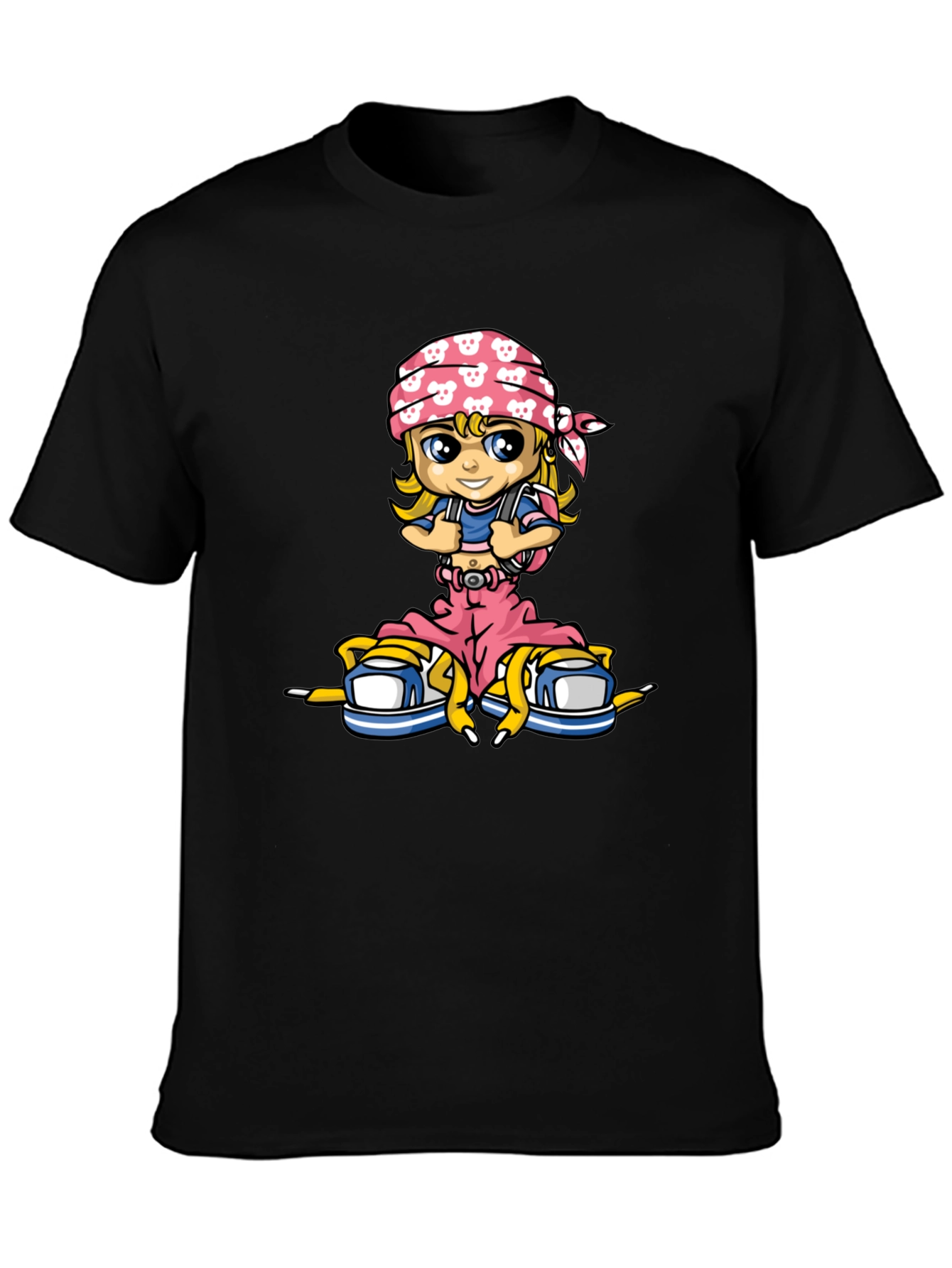 Cartoon Girl T-Shirt - Black Cotton Tee