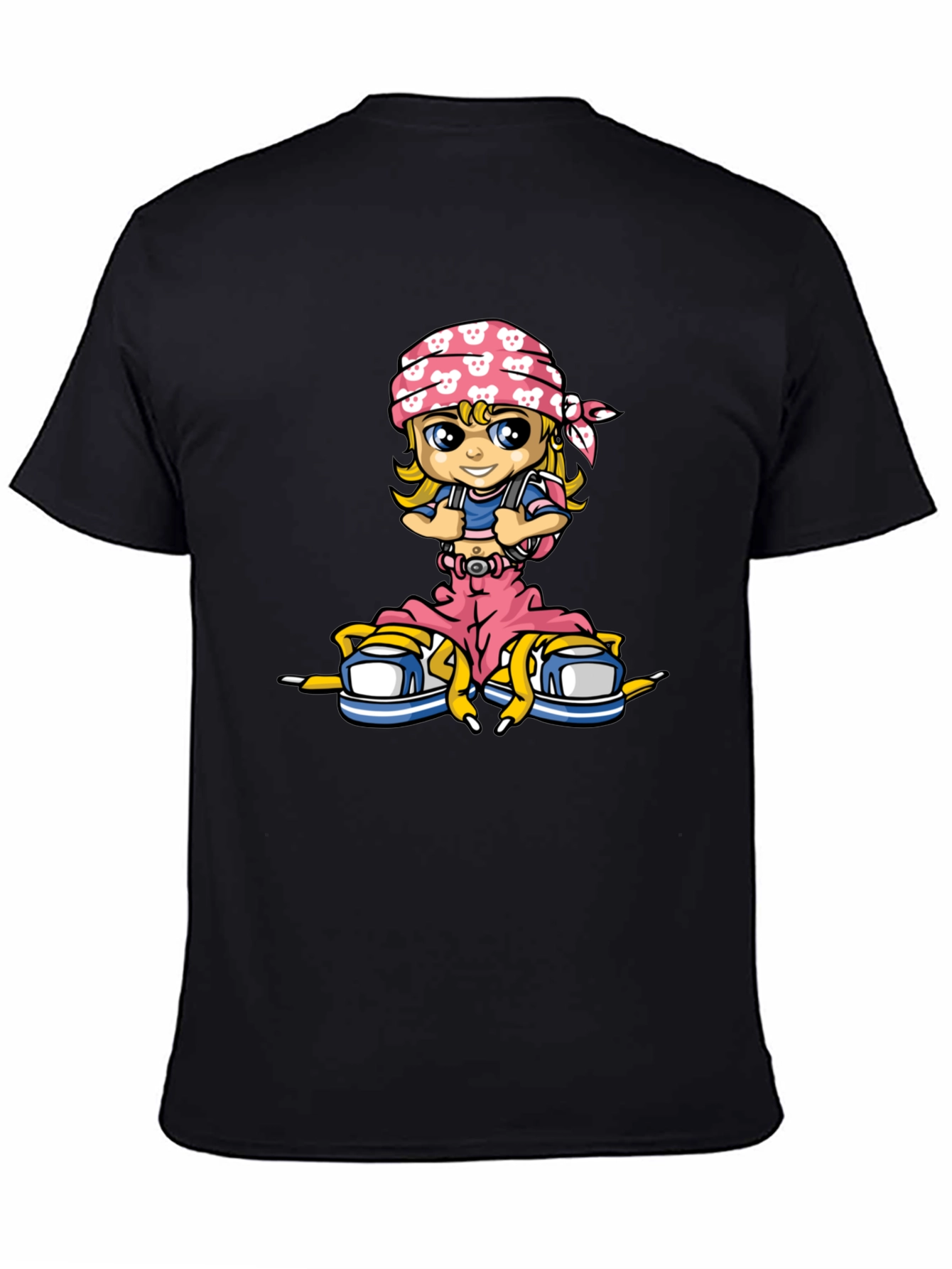 Cartoon Girl T-Shirt - Black Cotton Tee