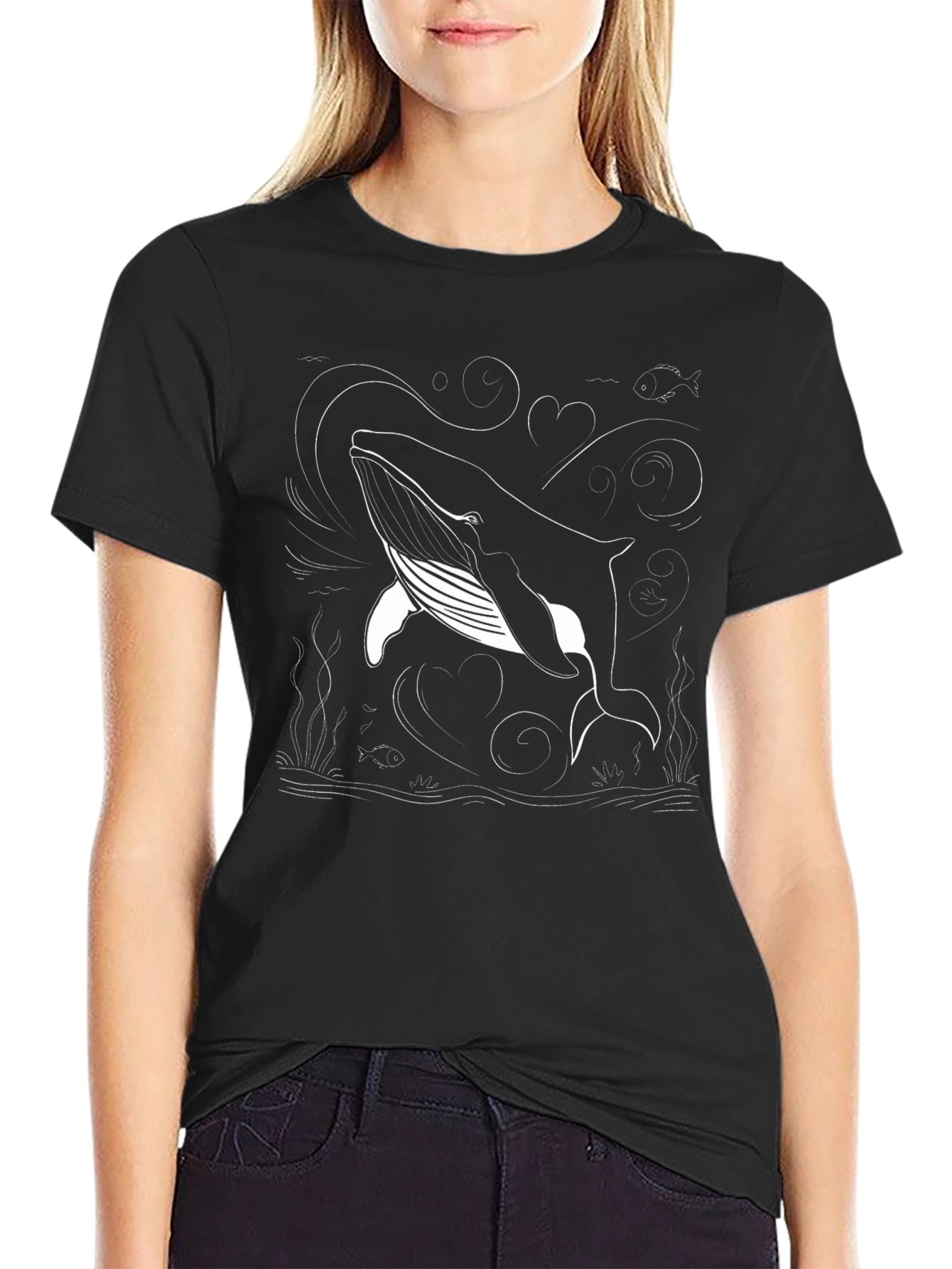 Whale Graphic T-Shirt - Black Cotton Tee
