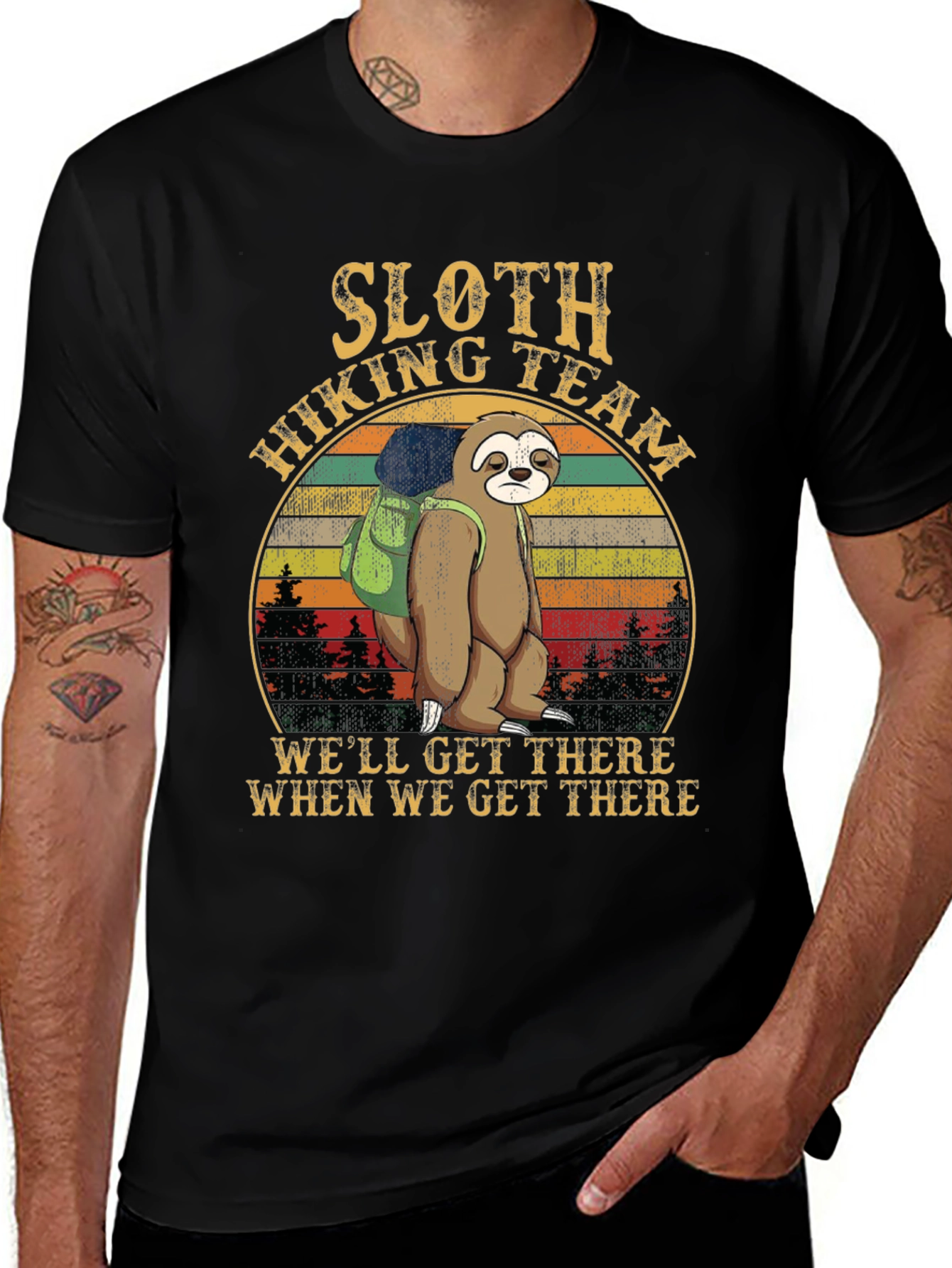 Sloth Hiking Team Graphic T-Shirt