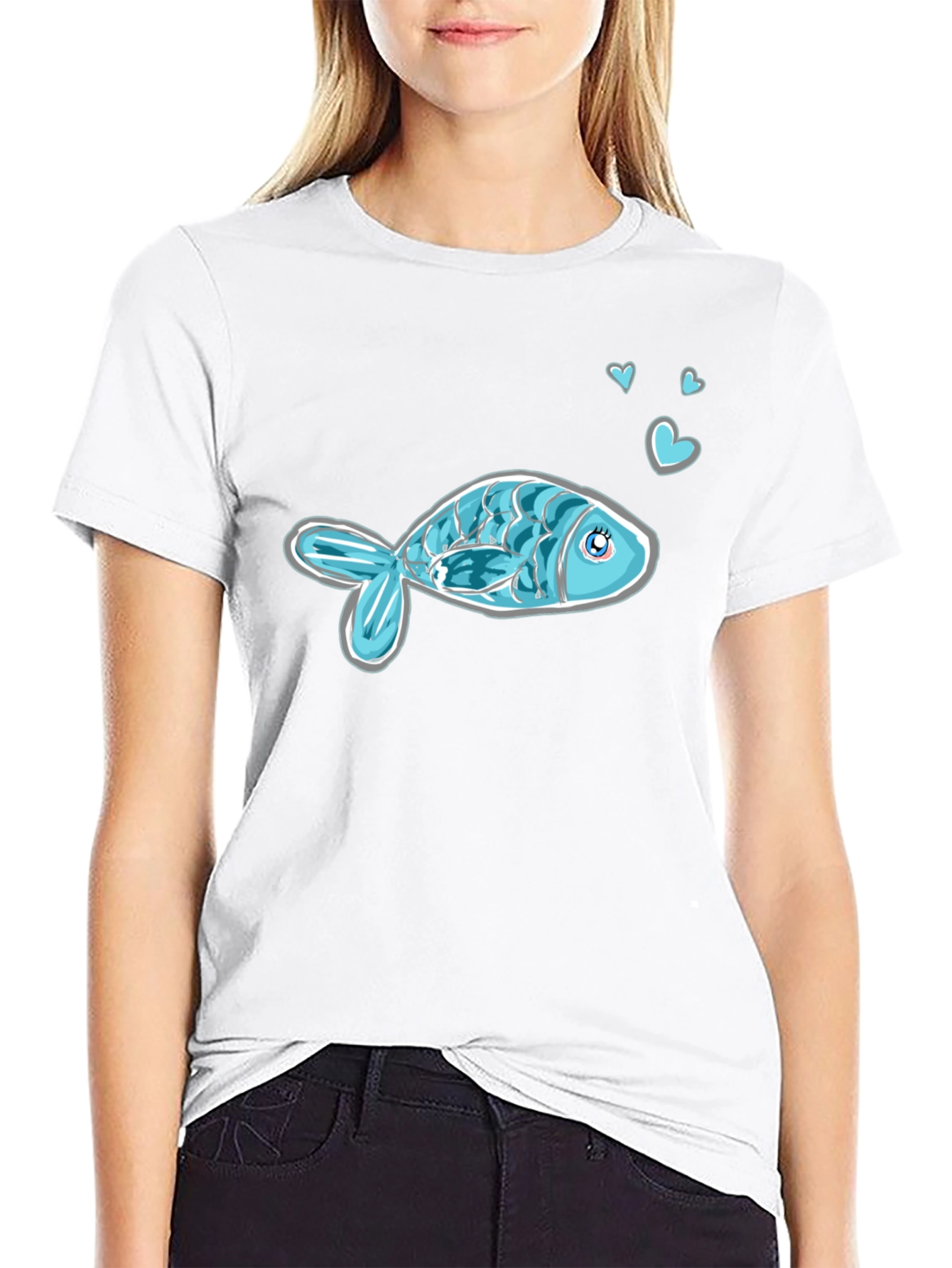 Cute Fish Graphic Tee - Black Casual Shirt