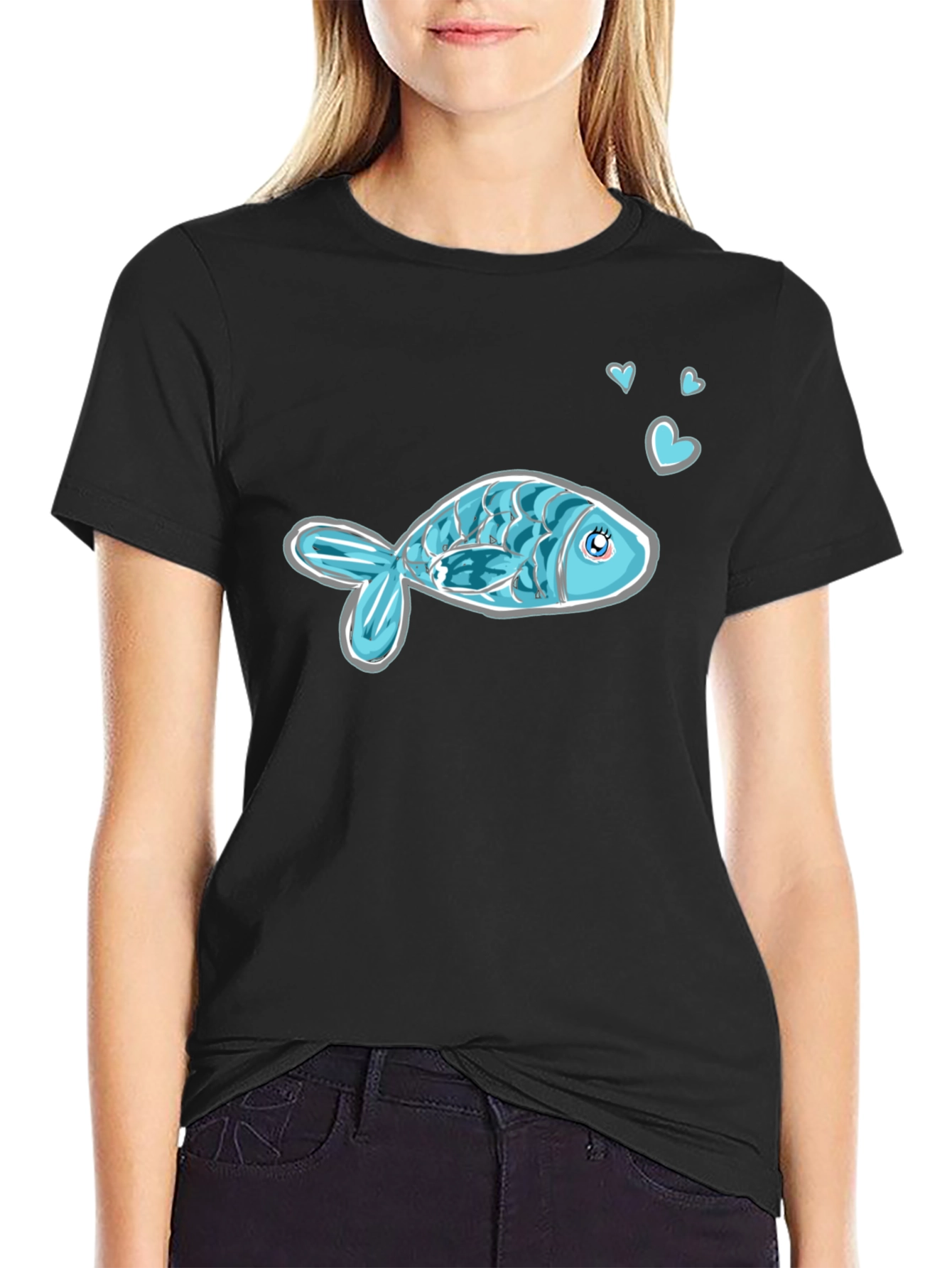 Cute Fish Graphic Tee - Black Casual Shirt