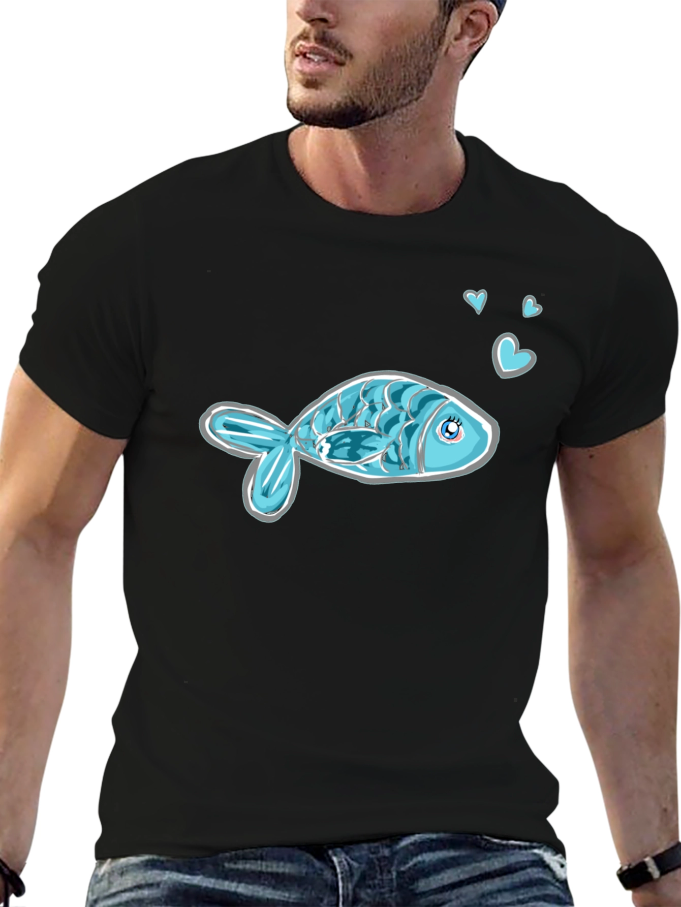 Cute Fish Graphic Tee - Black Casual Shirt