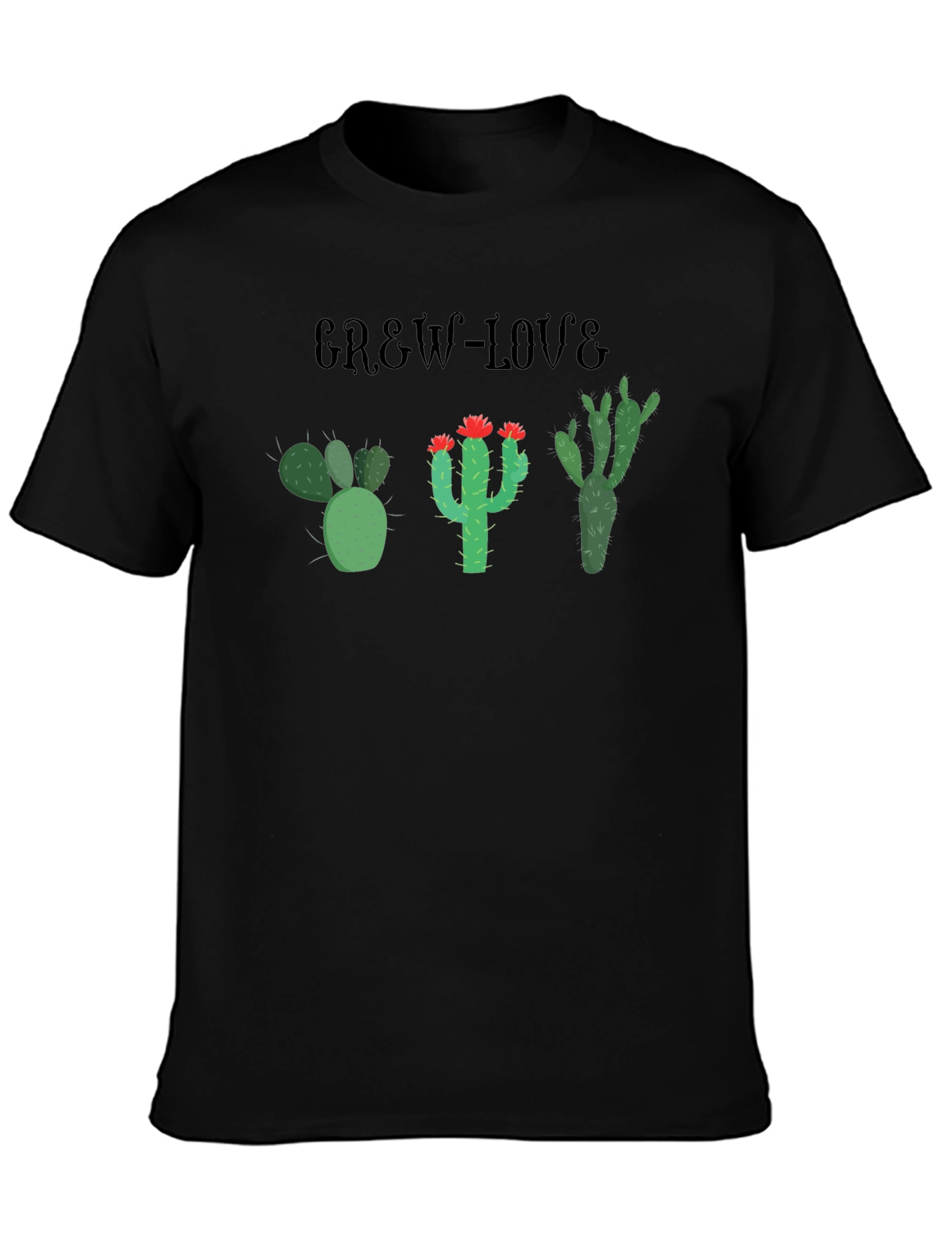 Grow Love Cactus T-Shirt Black Cotton Tee