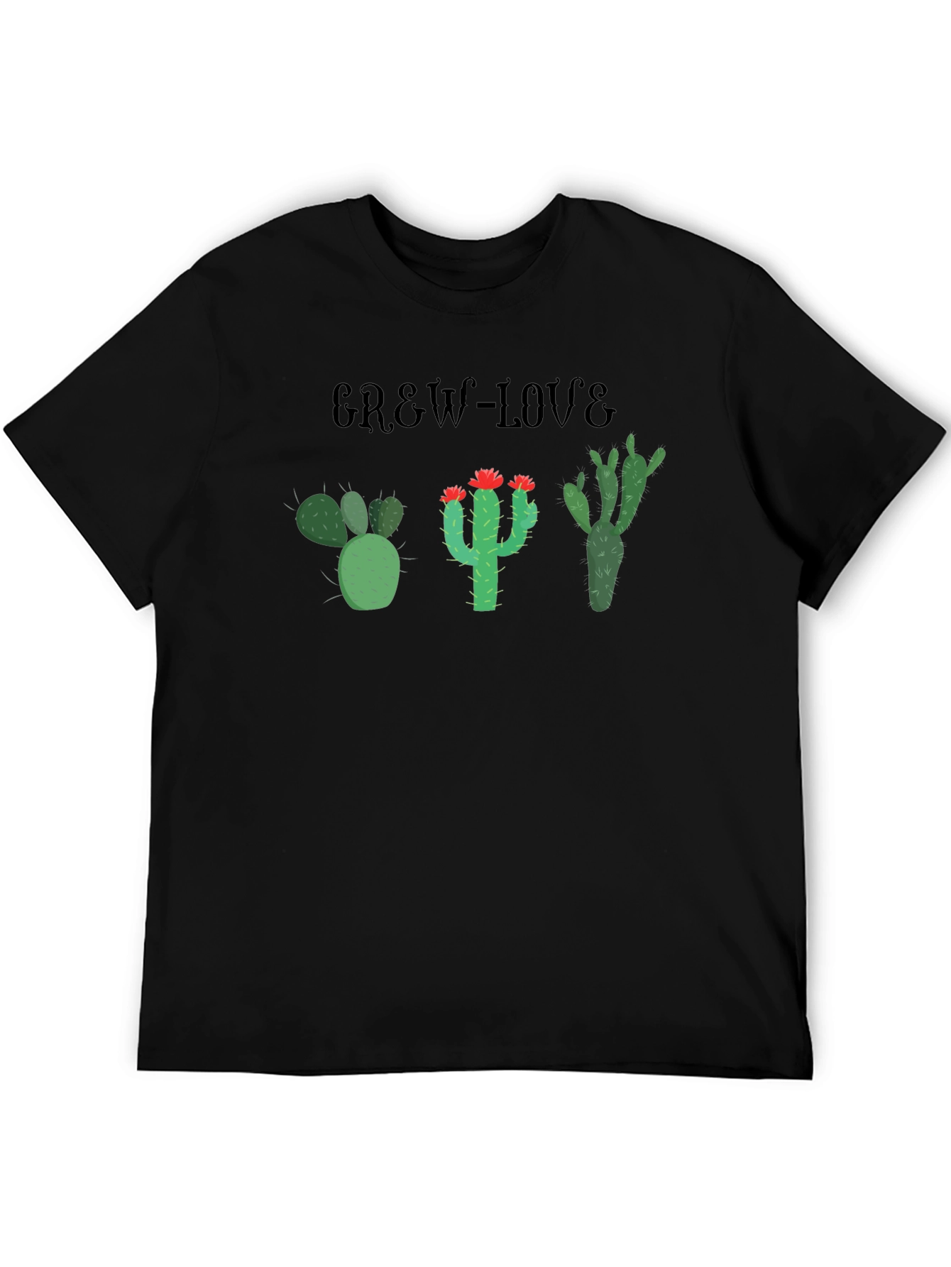 Grow Love Cactus T-Shirt Black Cotton Tee