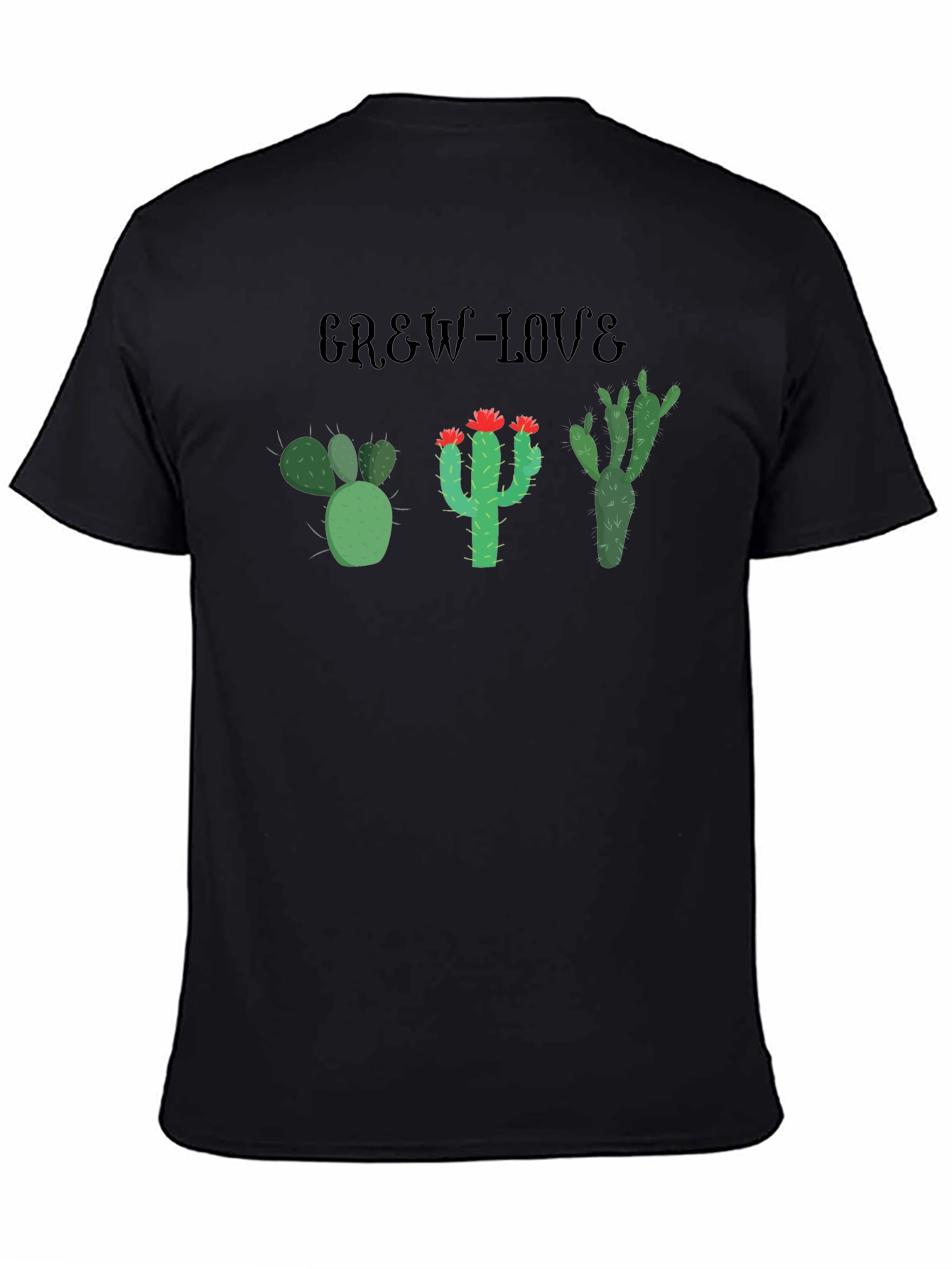 Grow Love Cactus T-Shirt Black Cotton Tee