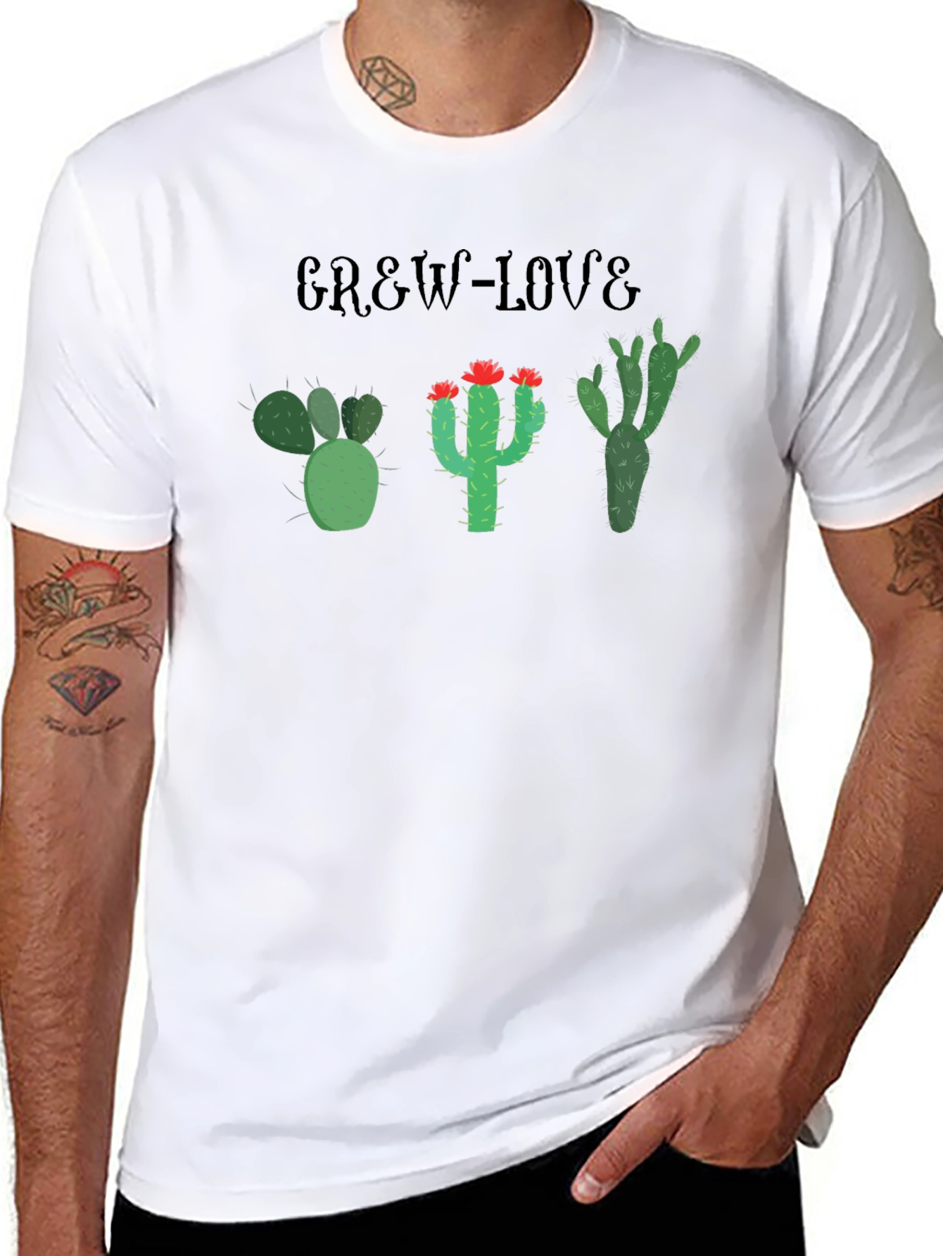 Grow Love Cactus T-Shirt Black Cotton Tee