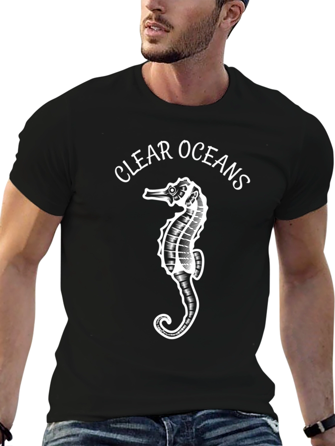 Clear Oceans Seahorse Graphic Black T-Shirt
