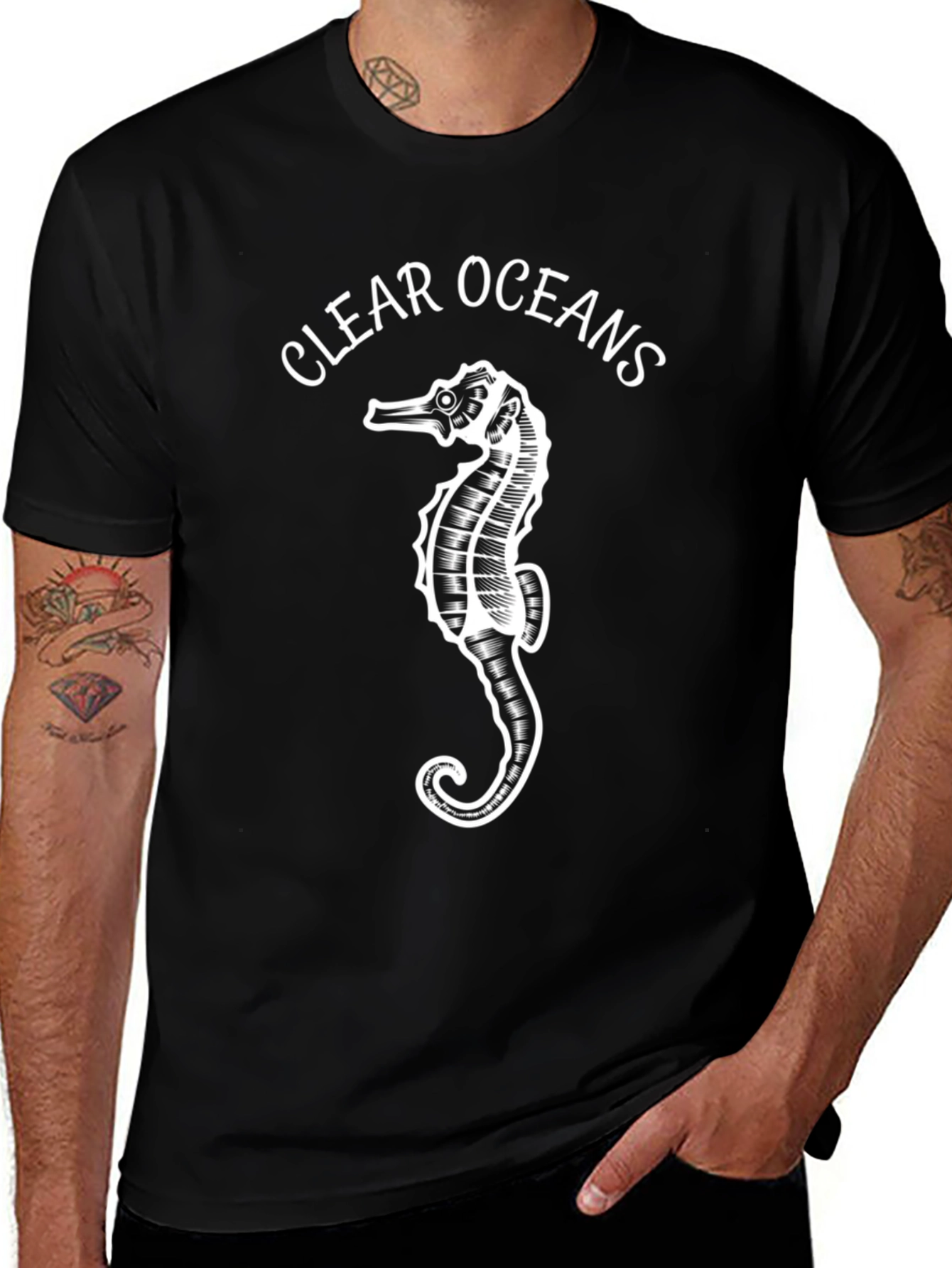 Clear Oceans Seahorse Graphic Black T-Shirt