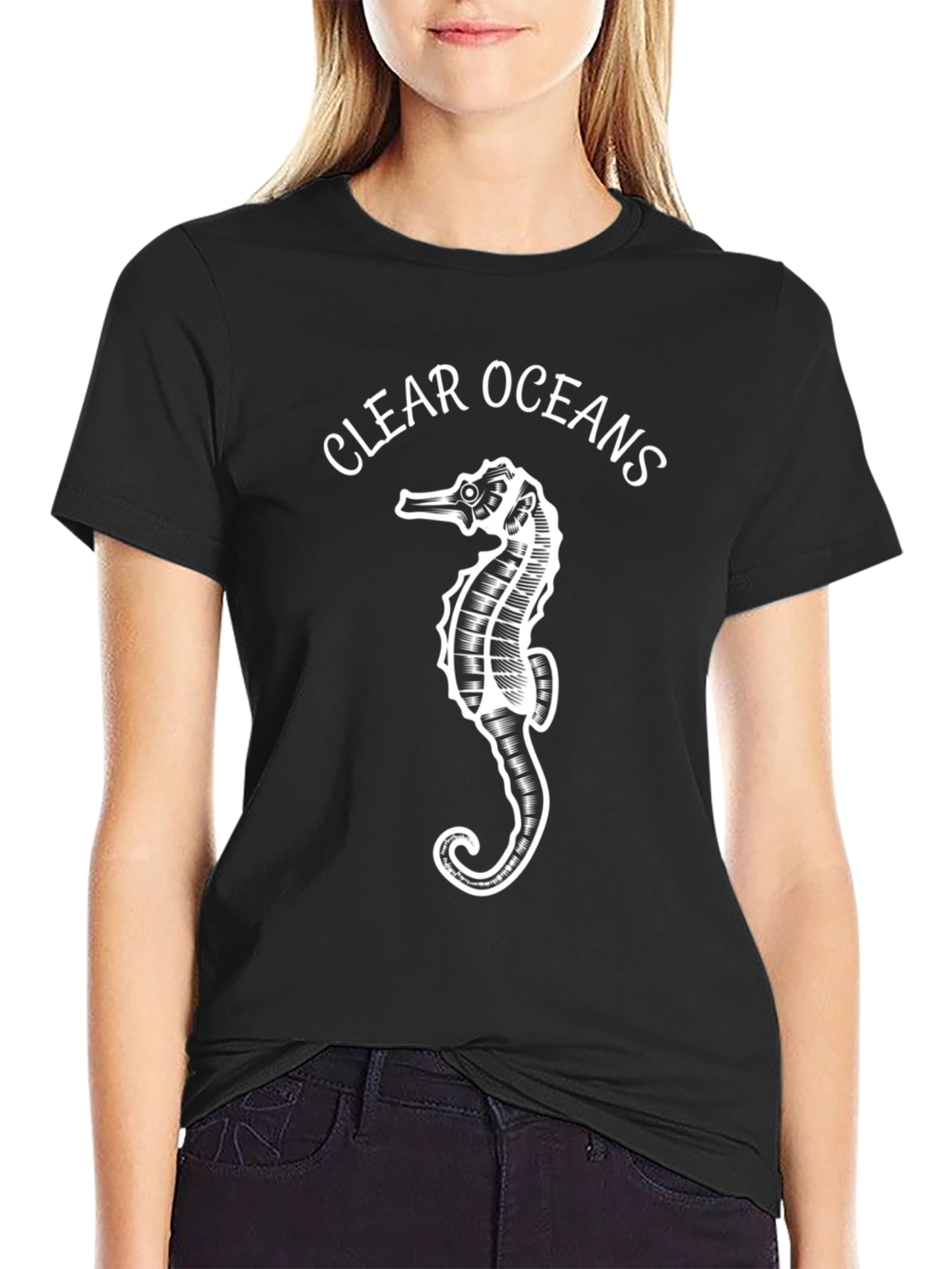 Clear Oceans Seahorse Graphic Black T-Shirt