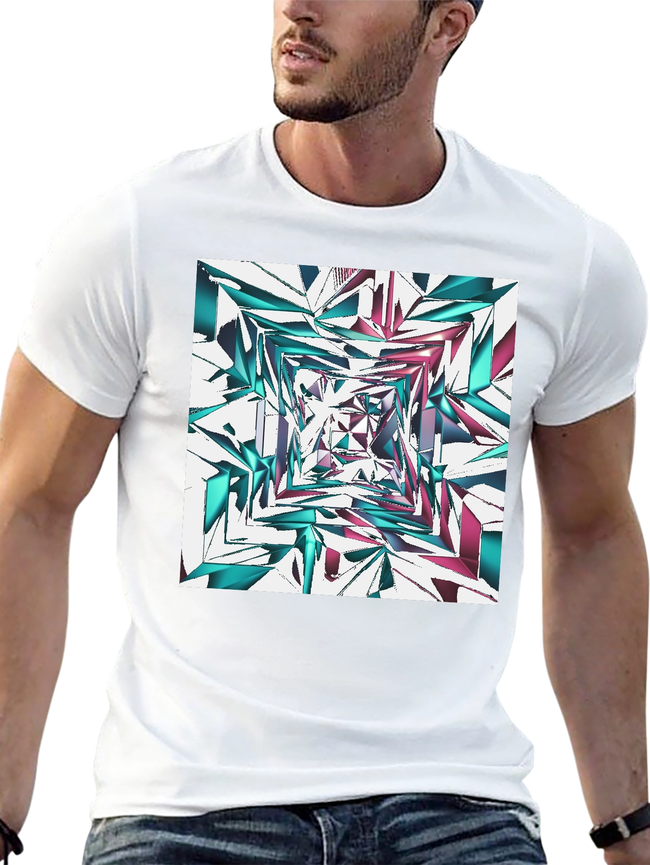 Abstract Geometric Print T-Shirt - Modern Design