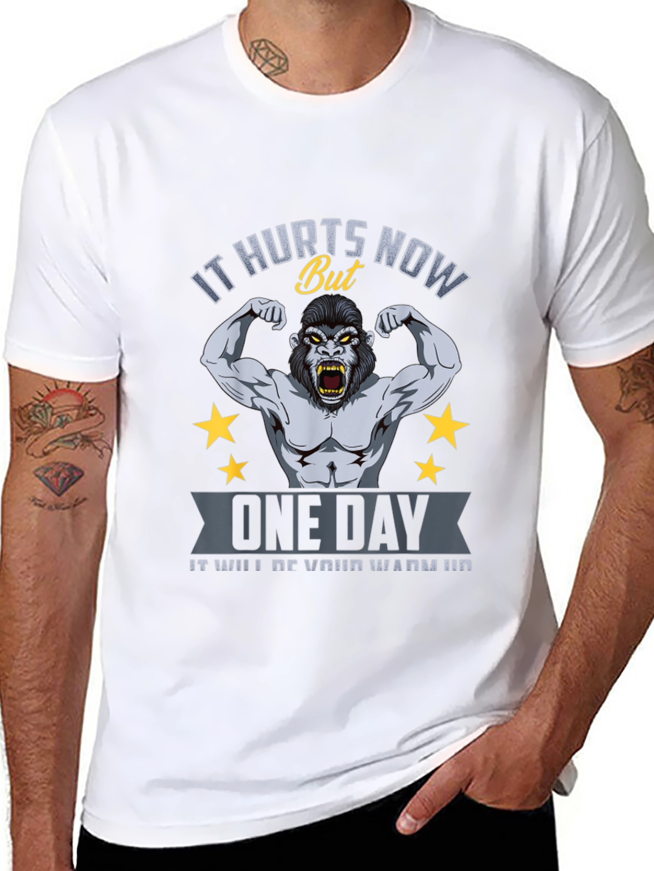 Motivational Gym T-Shirt: It Hurts Now Gorilla Design