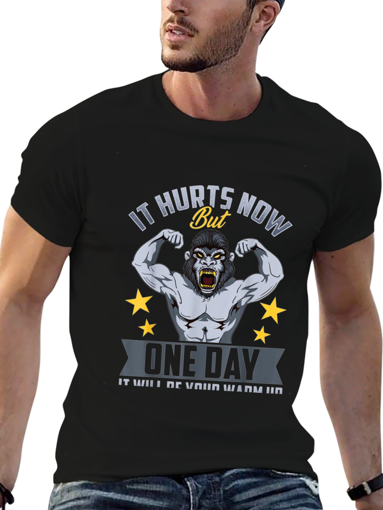 Motivational Gym T-Shirt: It Hurts Now Gorilla Design