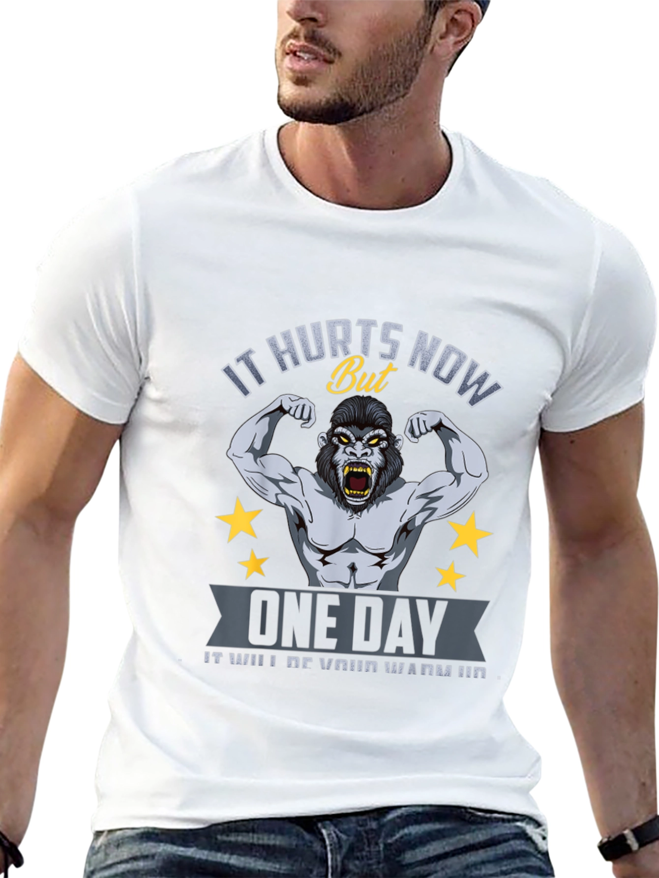 Motivational Gym T-Shirt: It Hurts Now Gorilla Design