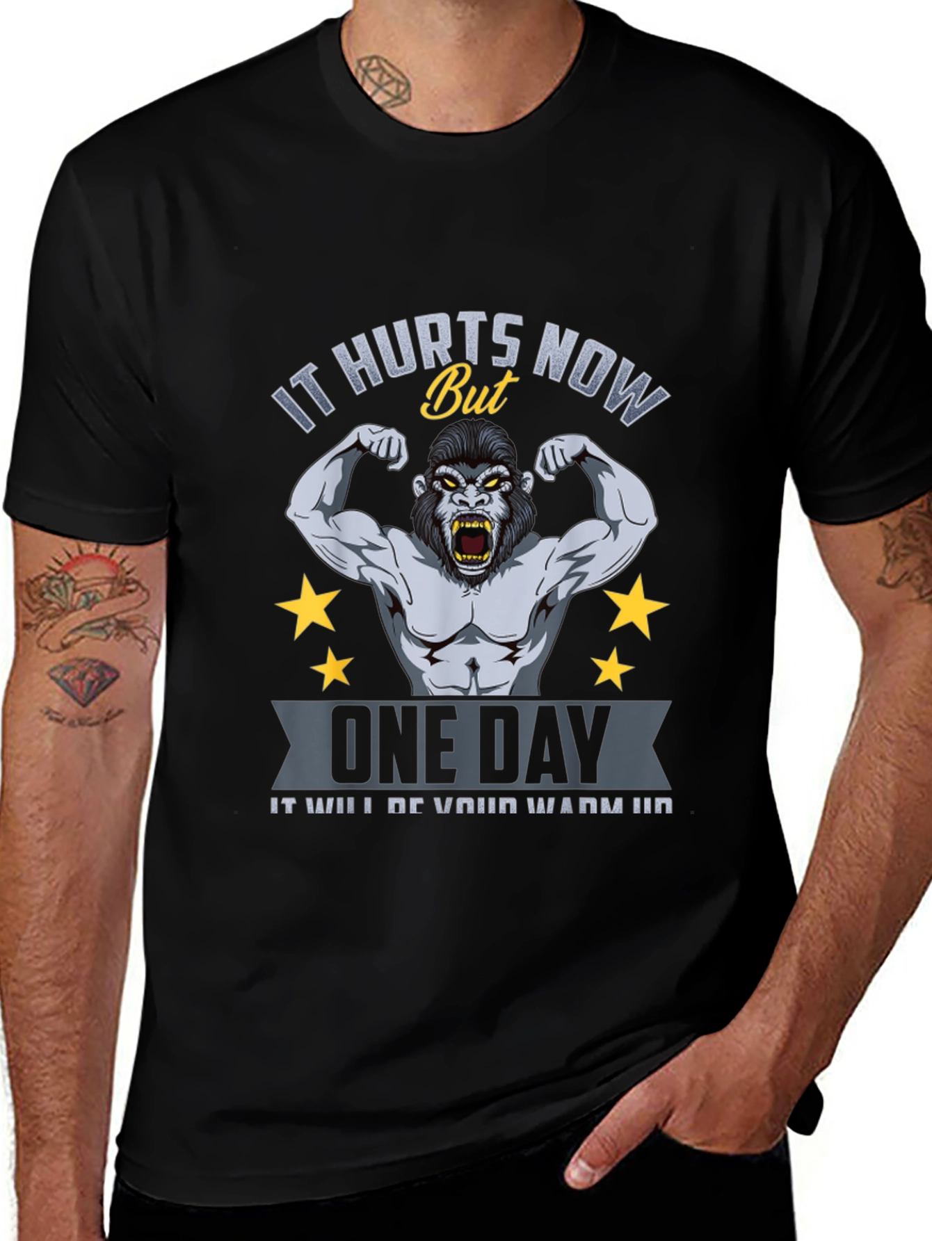 Motivational Gym T-Shirt: It Hurts Now Gorilla Design