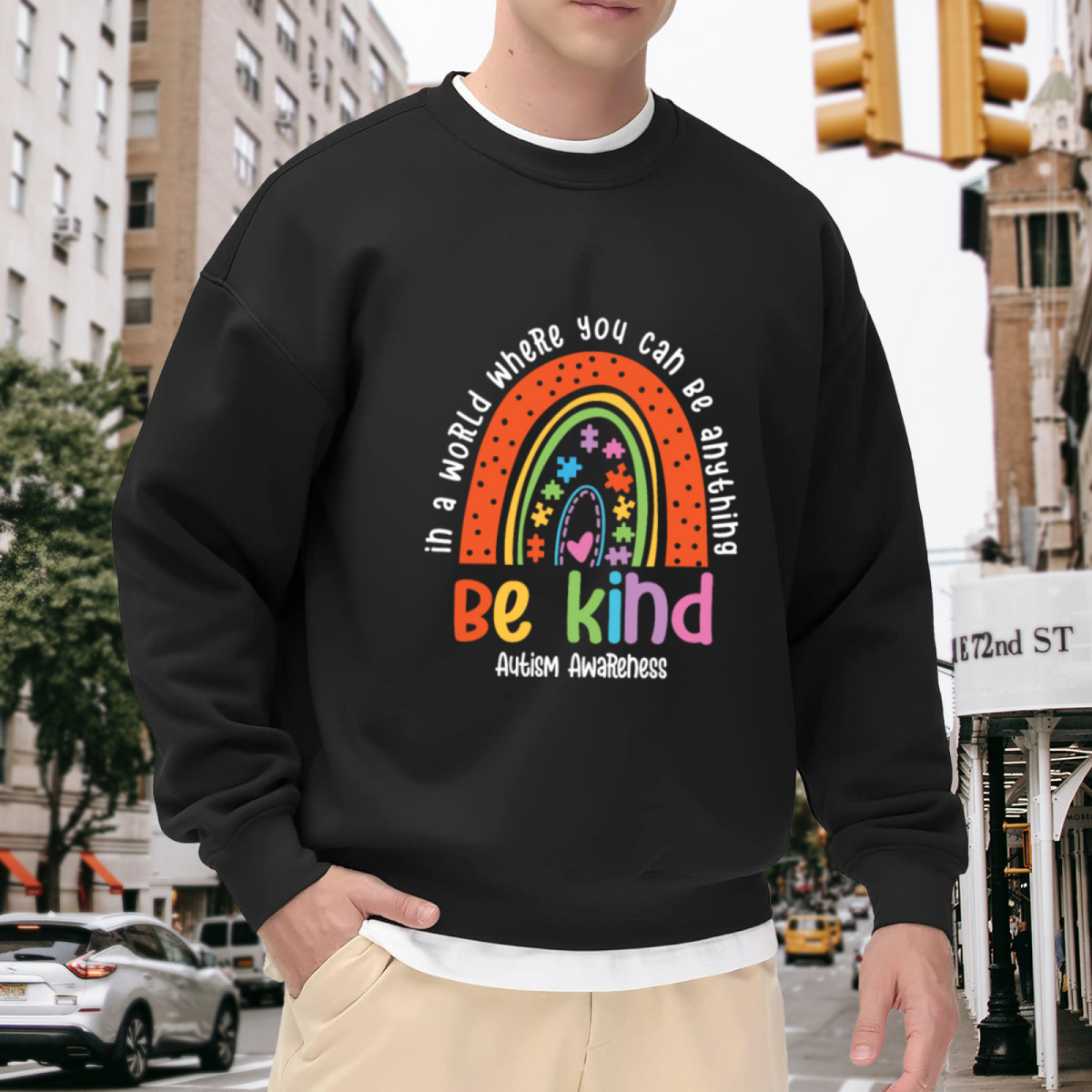 In a World Where You Can Be Anything Be Kind - Rainbow Puzzle Graphic ԲÁìÎÀÒÂ | Unisex Pullover Sweatshirt