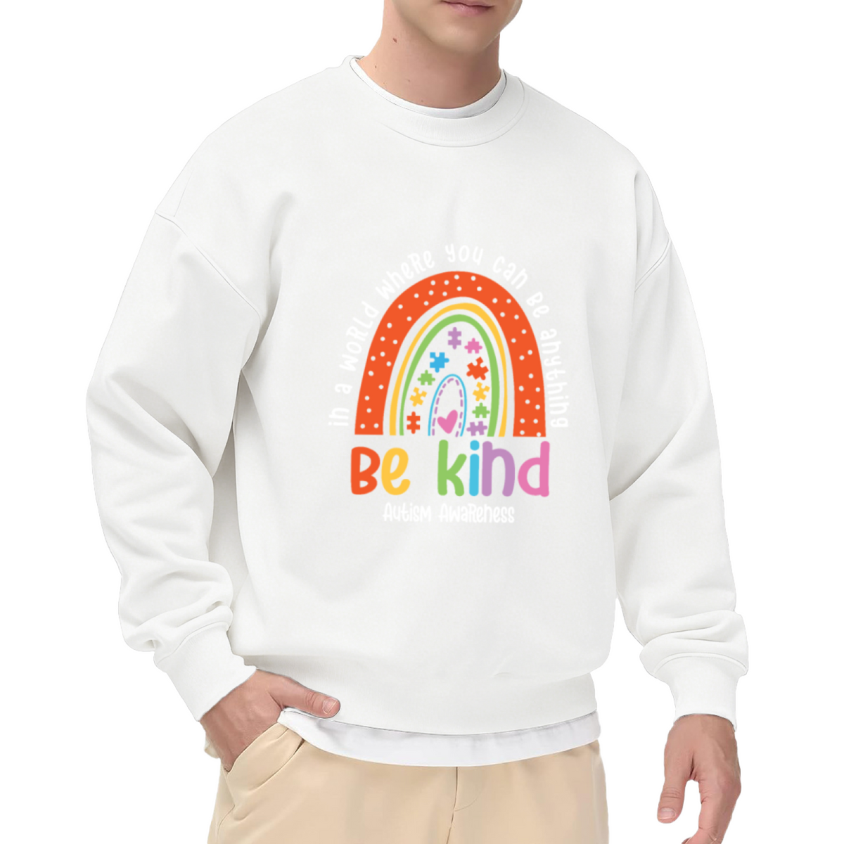 In a World Where You Can Be Anything Be Kind - Rainbow Puzzle Graphic ԲÁìÎÀÒÂ | Unisex Pullover Sweatshirt