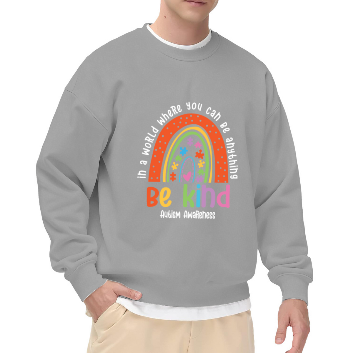 In a World Where You Can Be Anything Be Kind - Rainbow Puzzle Graphic ԲÁìÎÀÒÂ | Unisex Pullover Sweatshirt