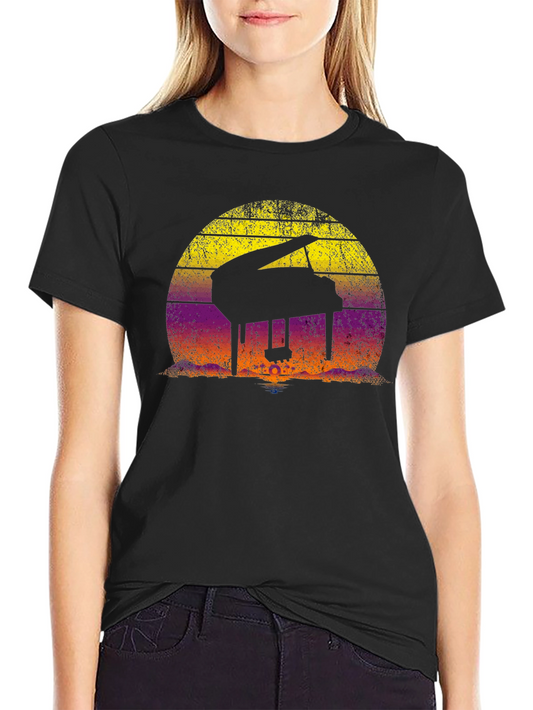 Sunset Piano Silhouette T-Shirt - Musical Graphic Tee