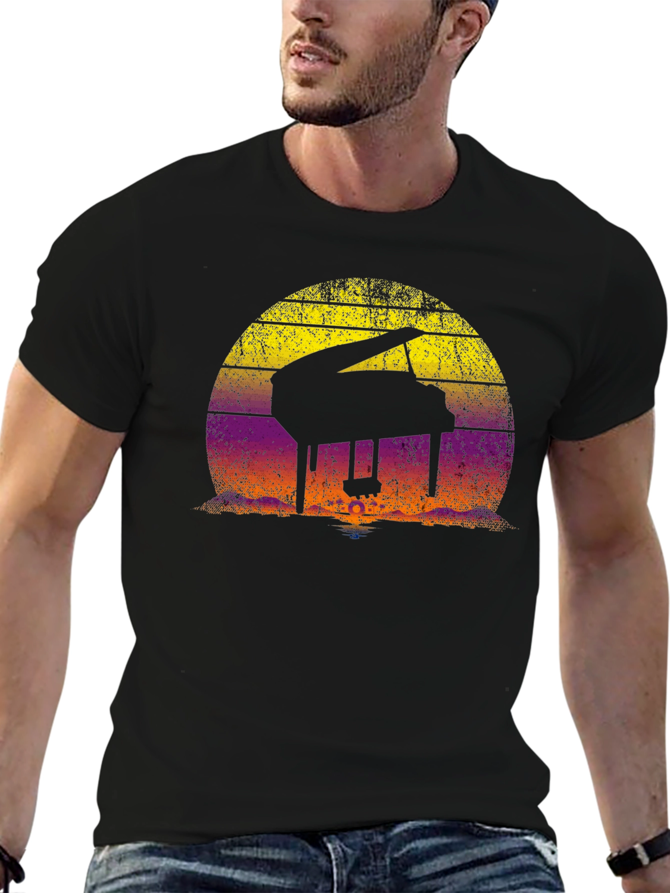 Sunset Piano Silhouette T-Shirt - Musical Graphic Tee