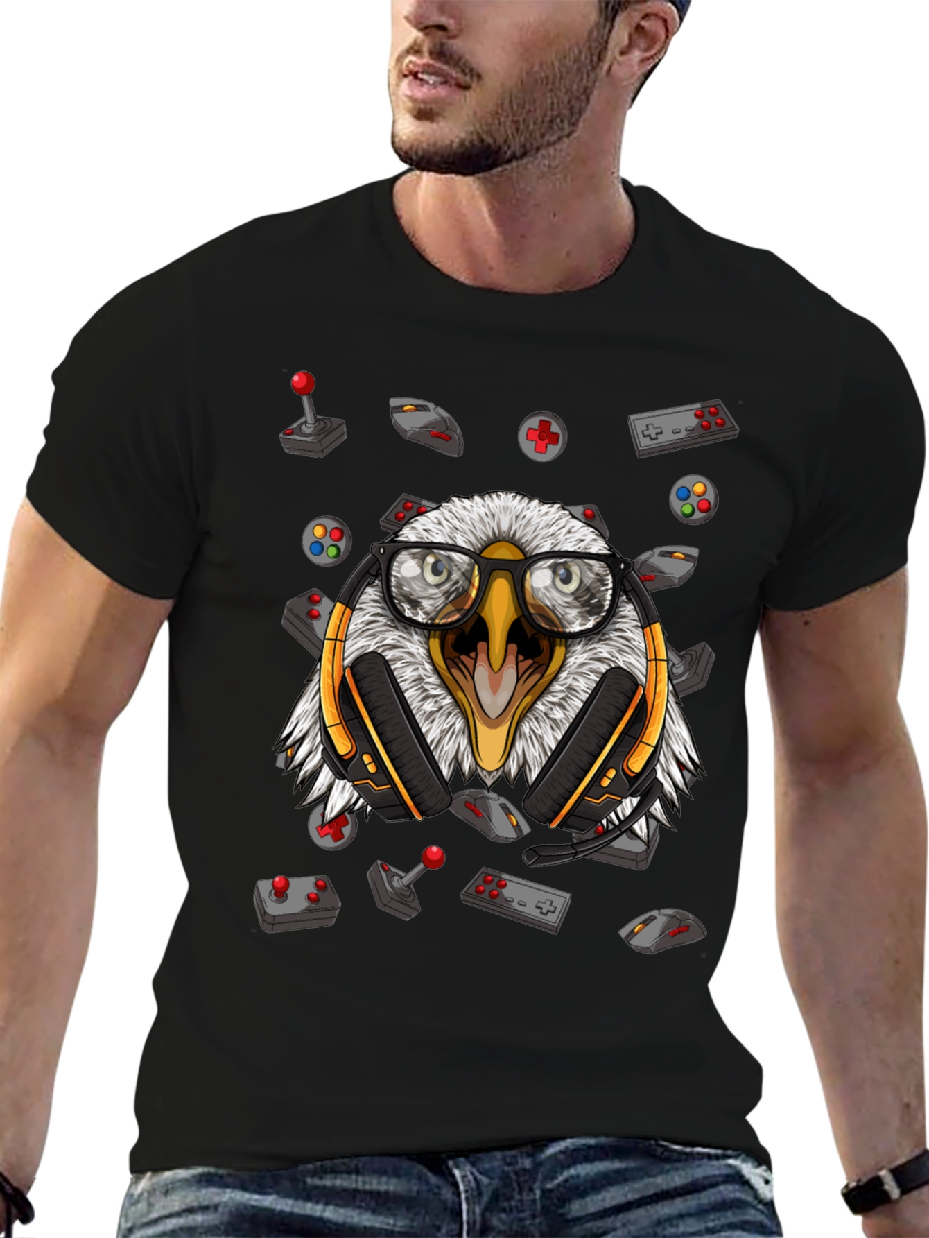 Gamer Eagle Graphic Tee - Black Cotton T-Shirt