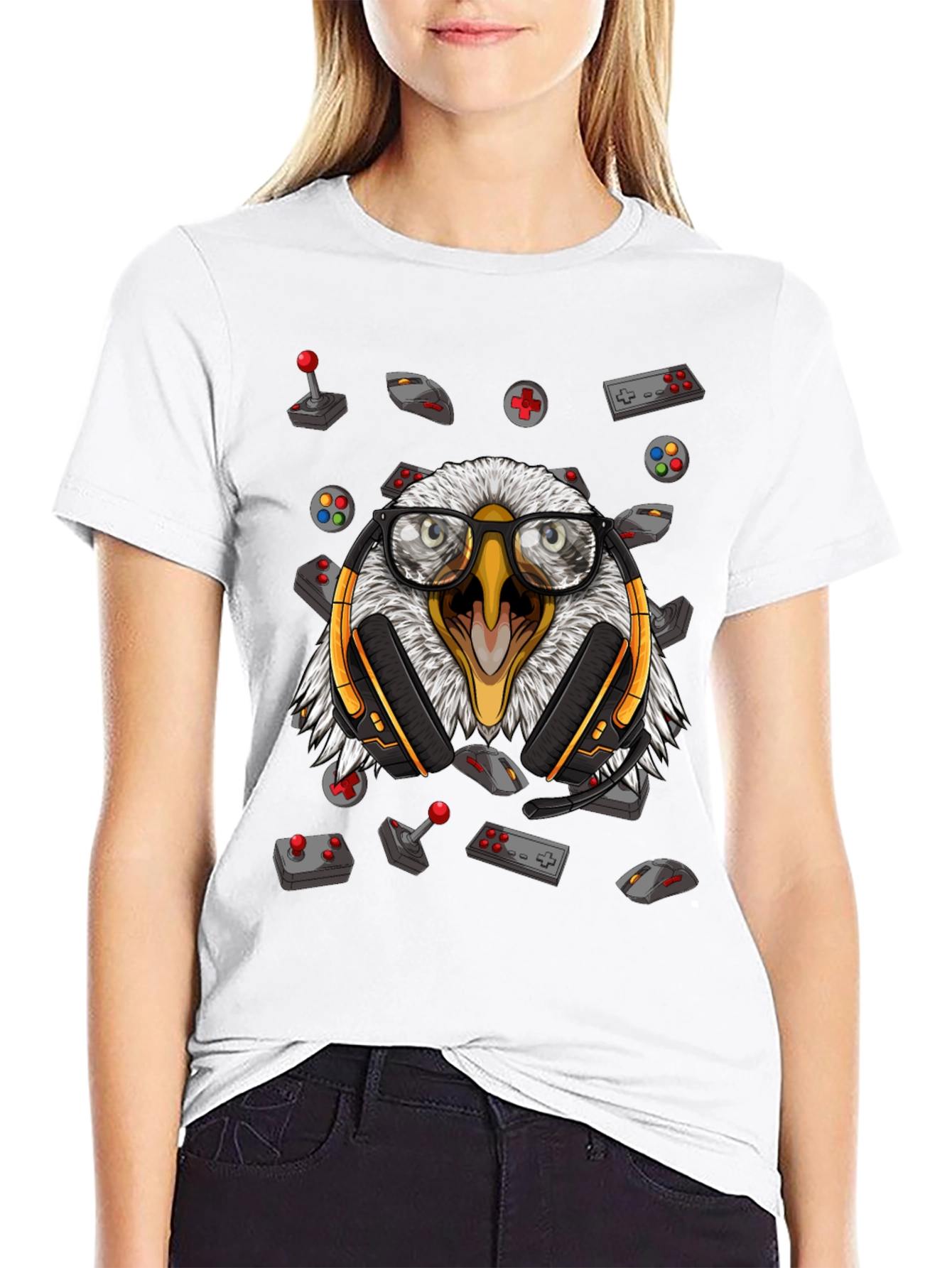 Gamer Eagle Graphic Tee - Black Cotton T-Shirt