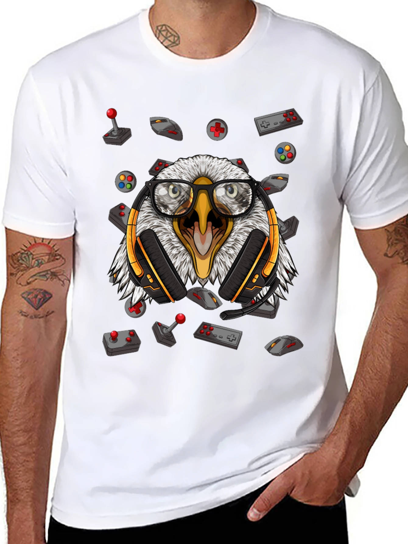 Gamer Eagle Graphic Tee - Black Cotton T-Shirt