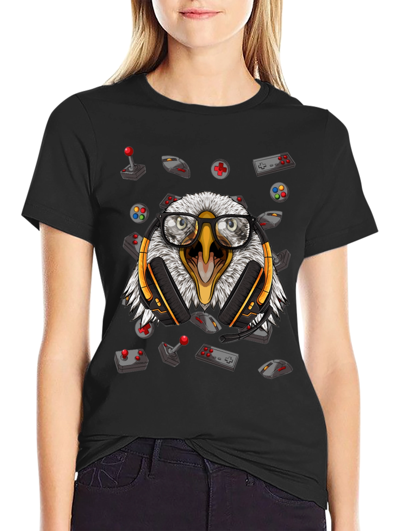 Gamer Eagle Graphic Tee - Black Cotton T-Shirt
