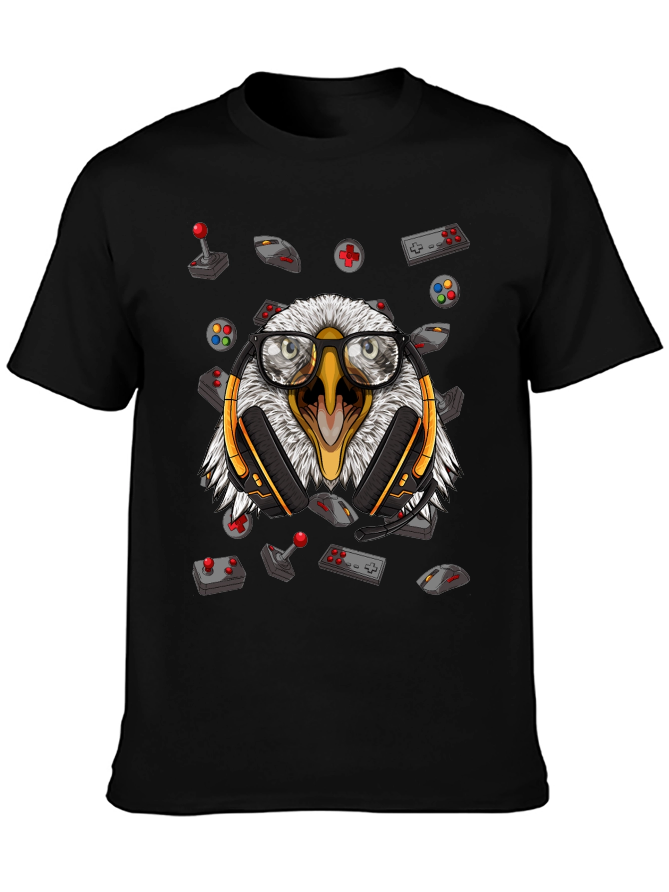 Gamer Eagle Graphic Tee - Black Cotton T-Shirt