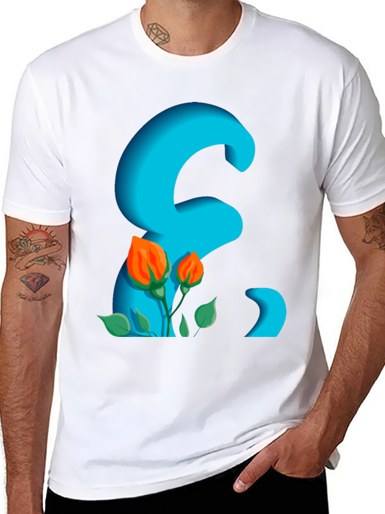 Floral Letter Graphic Black T-Shirt