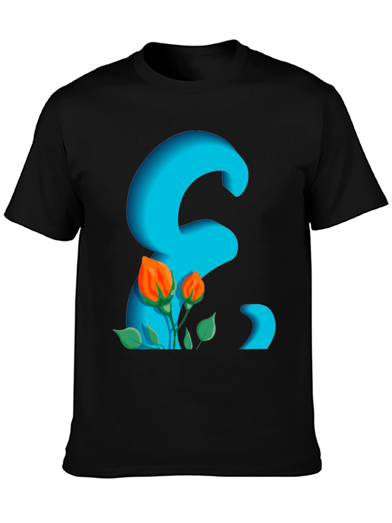 Floral Letter Graphic Black T-Shirt
